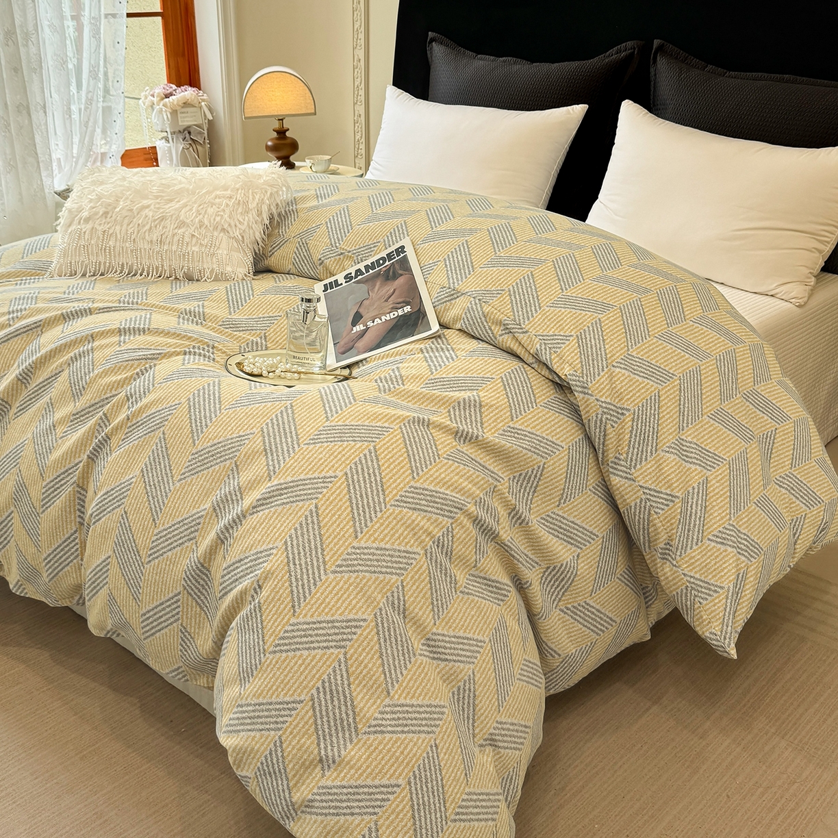 91家纺网 家纺一手货源 找家纺 壹贝家纺 2025新款A类100%全棉纯棉磨毛被套单被套被套单件 施华-灰