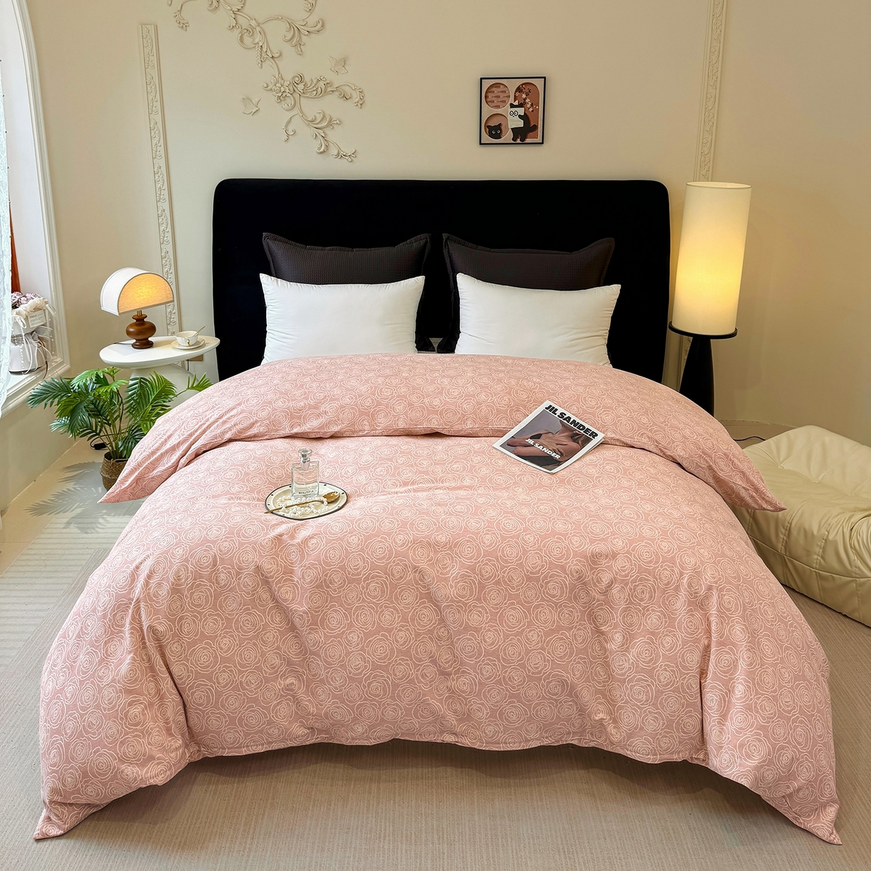 91家纺网 家纺一手货源 找家纺 壹贝家纺 2025新款A类100%全棉纯棉磨毛被套单被套被套单件 玫瑰情缘-粉