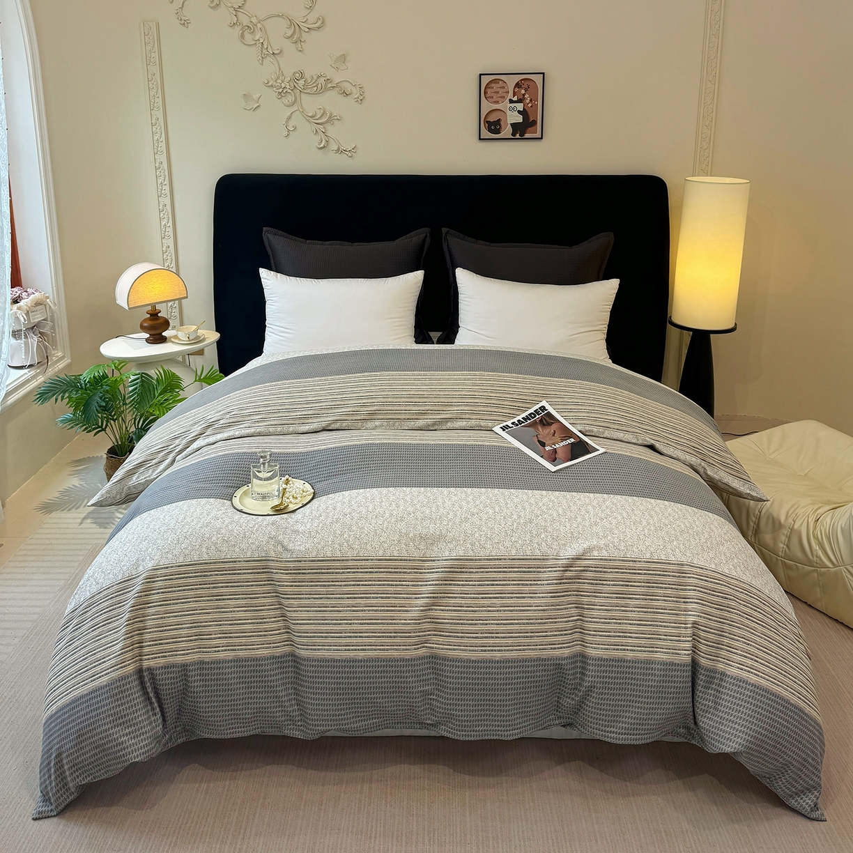 91家纺网 家纺一手货源 找家纺 壹贝家纺 2025新款A类100%全棉纯棉磨毛被套单被套被套单件 亚马-灰