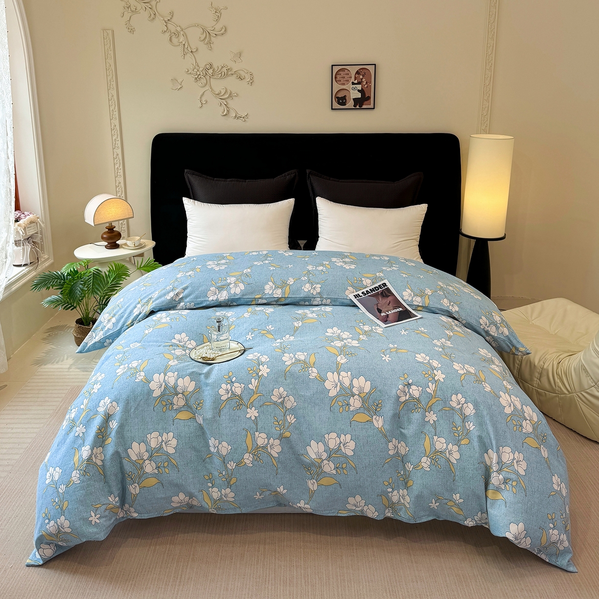 91家纺网 家纺一手货源 找家纺 壹贝家纺 2025新款A类100%全棉纯棉磨毛被套单被套被套单件 蓝莲花