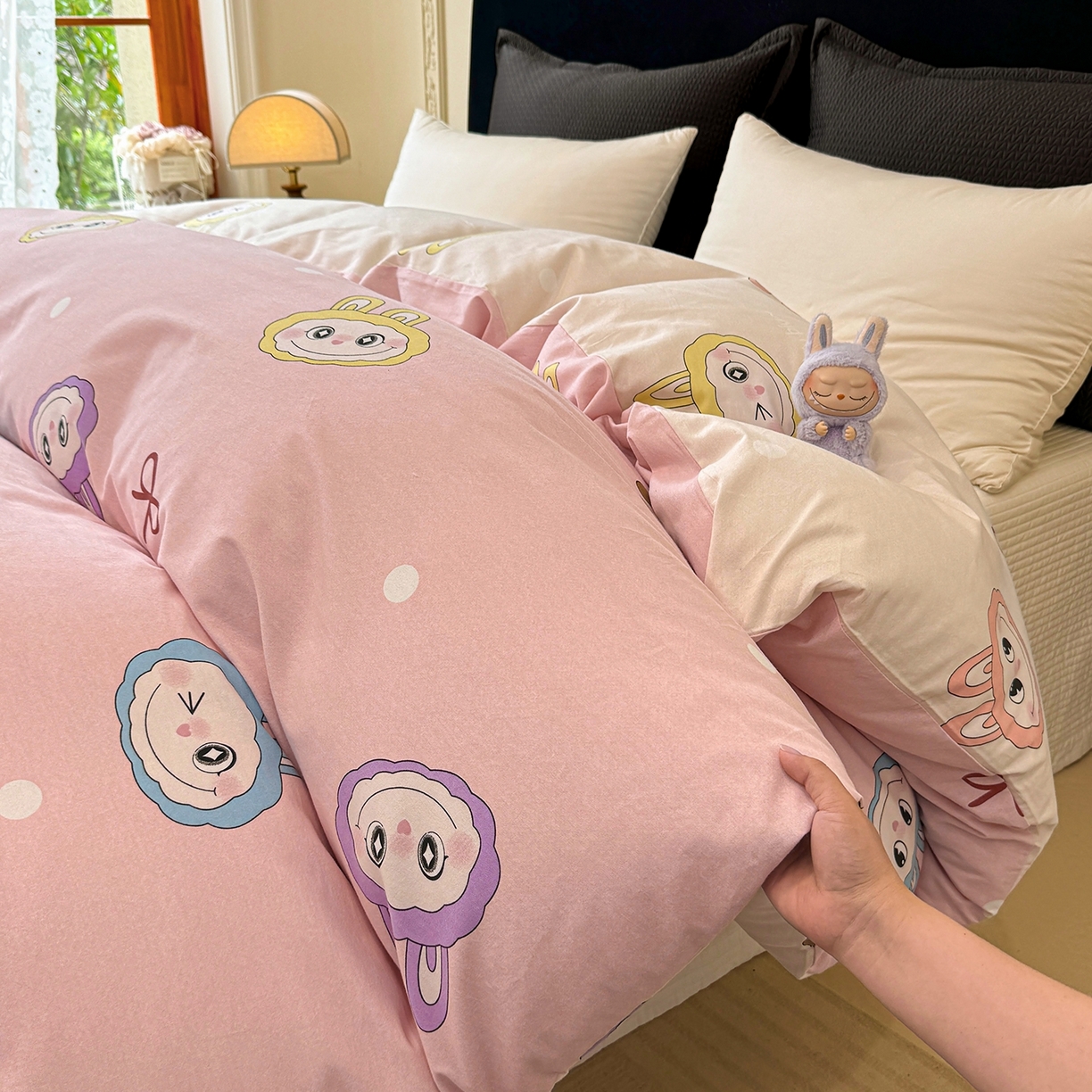 91家纺网 家纺一手货源 找家纺 壹贝家纺 2025新款A类100%全棉纯棉磨毛被套单被套被套单件 拉多-粉