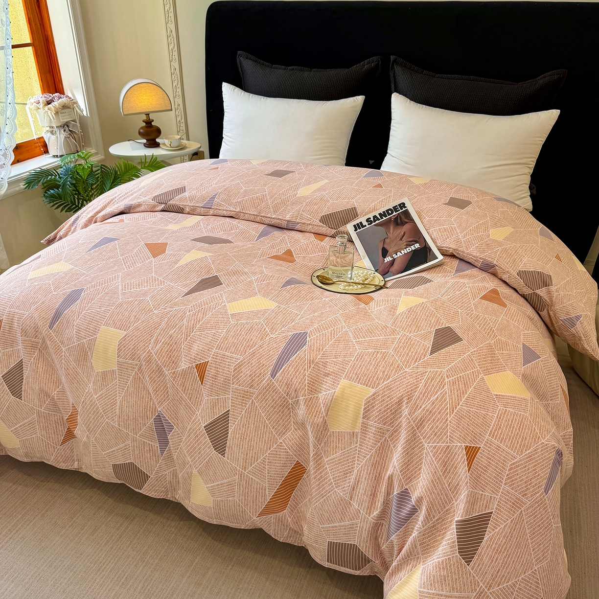 91家纺网 家纺一手货源 找家纺 壹贝家纺 2025新款A类100%全棉纯棉磨毛被套单被套被套单件 记忆碎片-咖