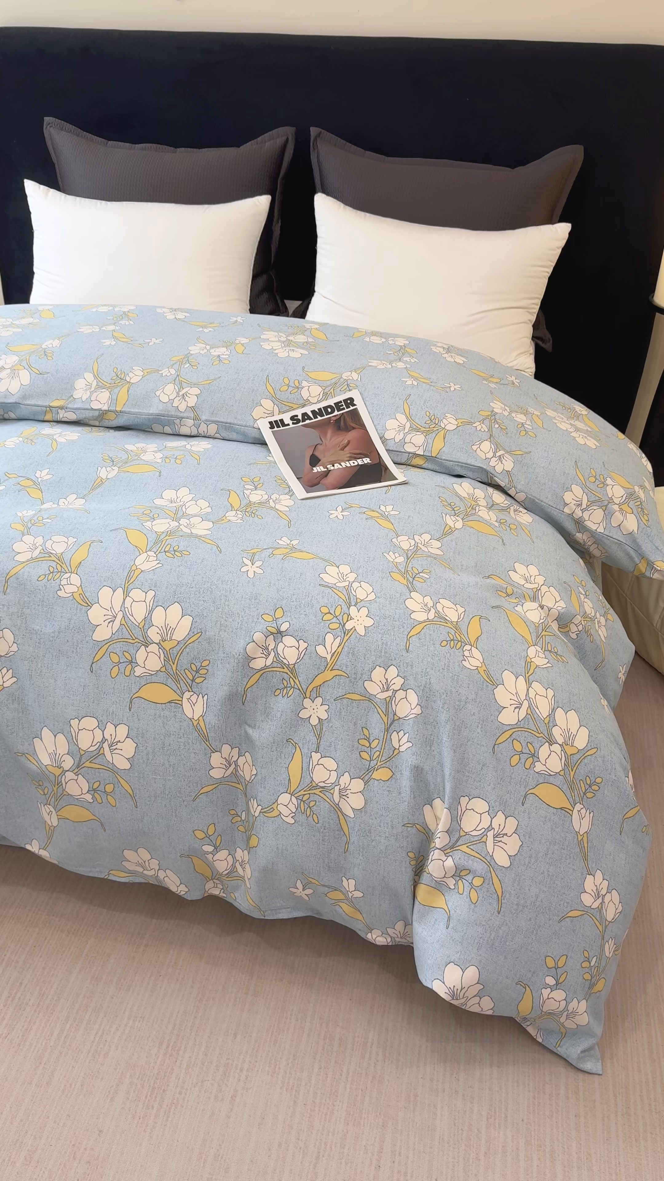 91家纺网 家纺一手货源 找家纺 壹贝家纺 2025新款A类100%全棉纯棉磨毛被套单被套被套单件 蓝莲花