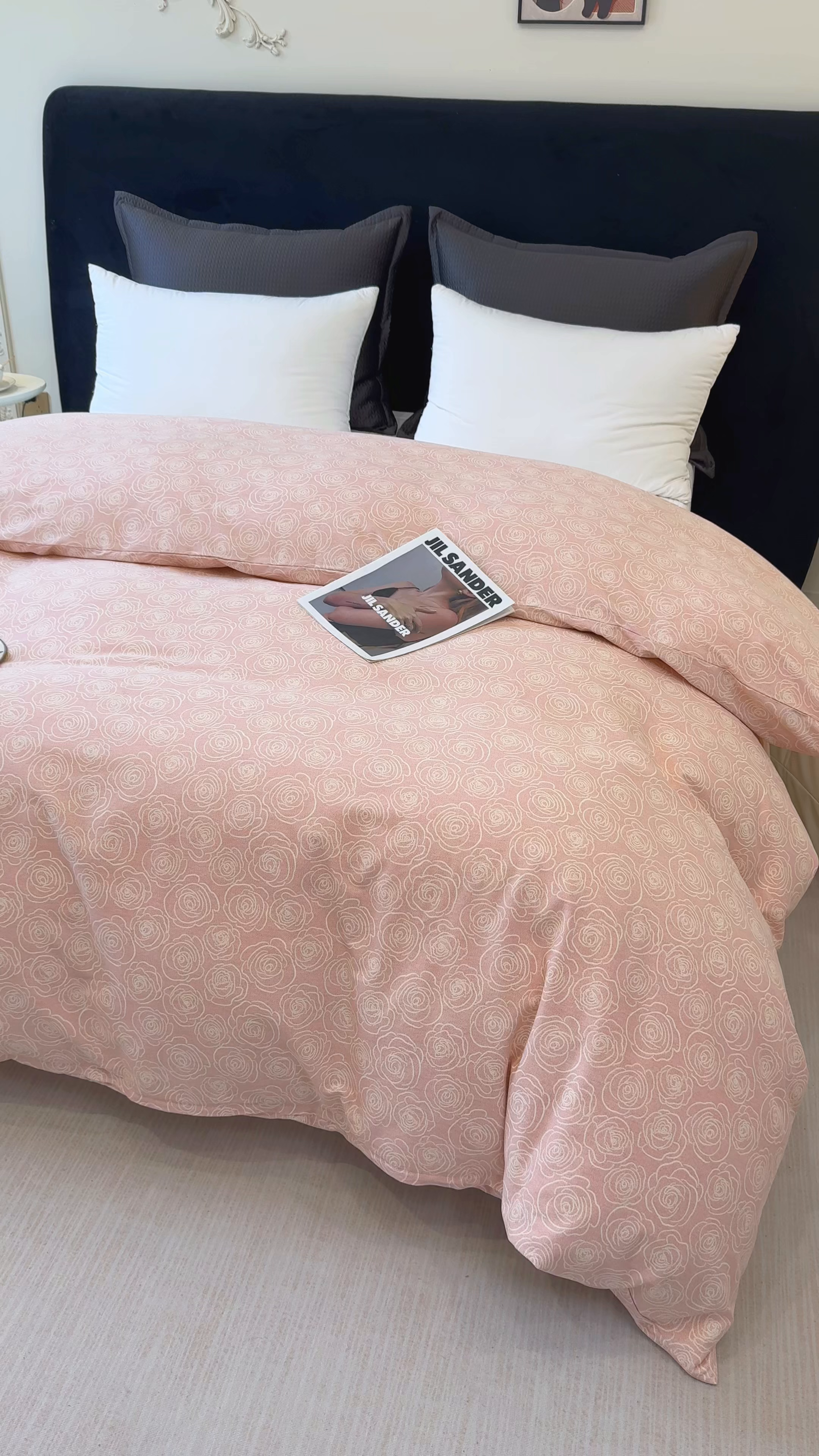 91家纺网 家纺一手货源 找家纺 壹贝家纺 2025新款A类100%全棉纯棉磨毛被套单被套被套单件 玫瑰情缘-粉