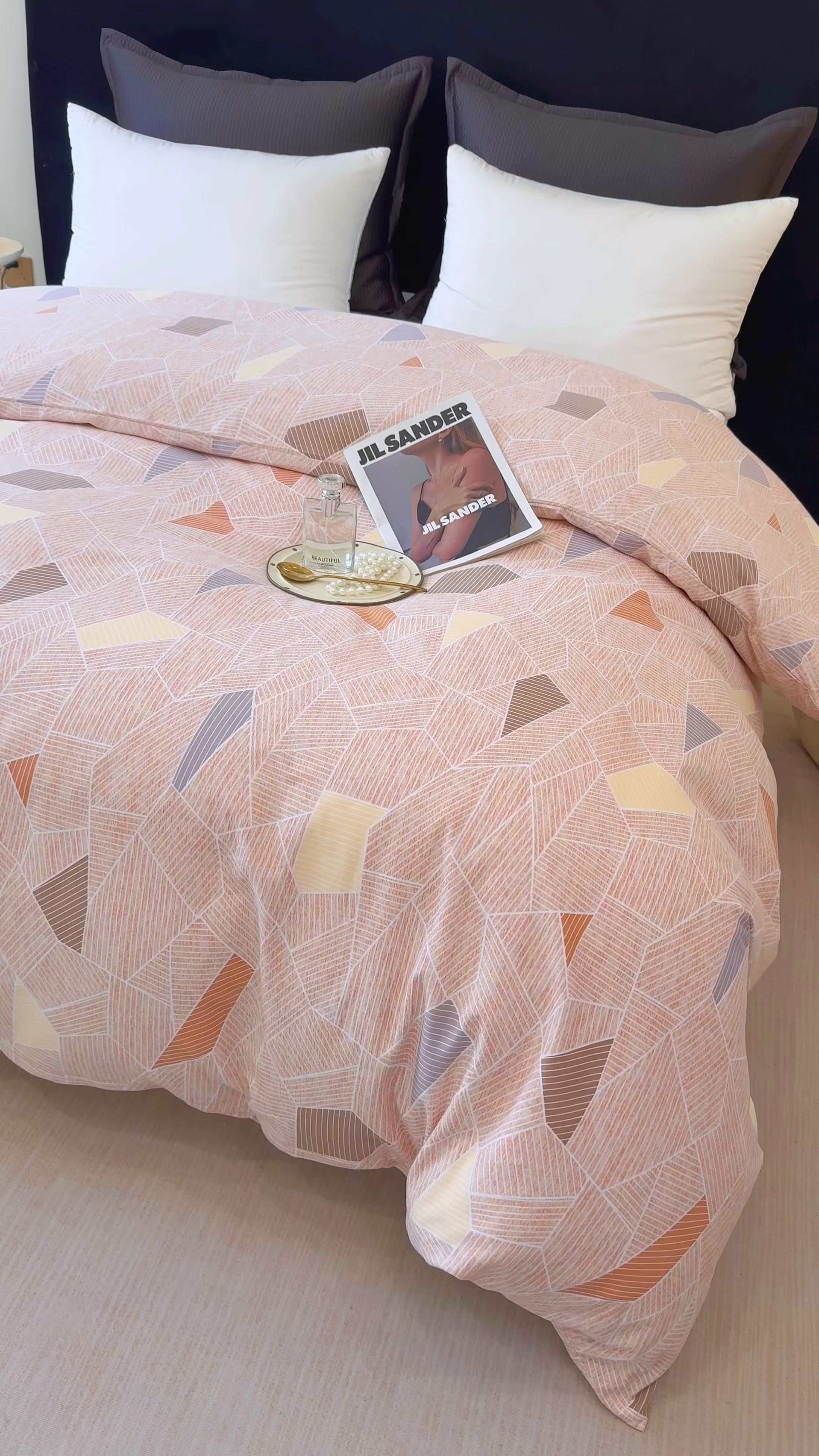 91家纺网 家纺一手货源 找家纺 壹贝家纺 2025新款A类100%全棉纯棉磨毛被套单被套被套单件 记忆碎片-咖