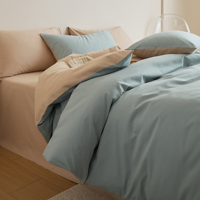 91家纺网 家纺一手货源 找家纺 眷恋家纺 2025新款A类全棉贡缎磨毛双拼色四件套 蓝黛