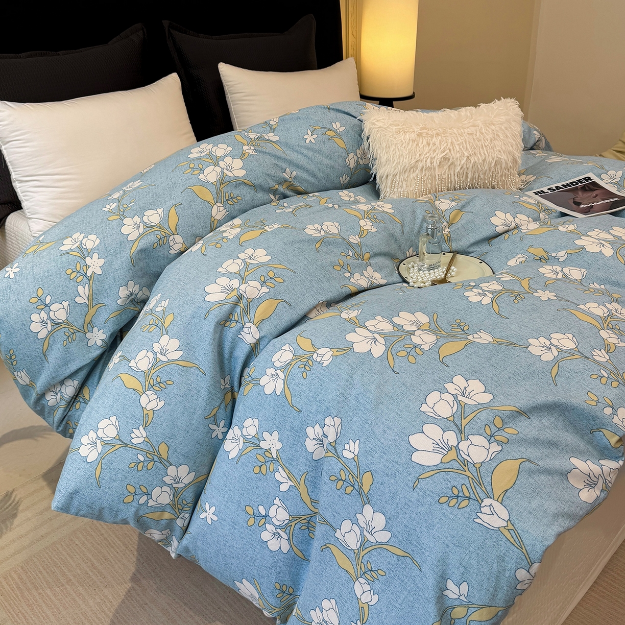 91家纺网 家纺一手货源 找家纺 壹贝家纺 2025新款A类100%全棉纯棉磨毛被套单被套被套单件 蓝莲花