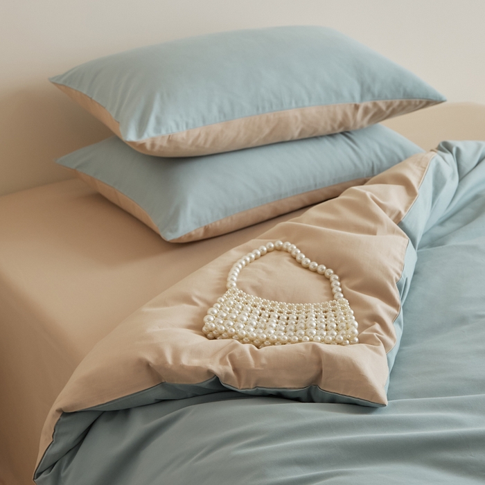 91家纺网 家纺一手货源 找家纺 眷恋家纺 2025新款A类全棉贡缎磨毛双拼色四件套 蓝黛