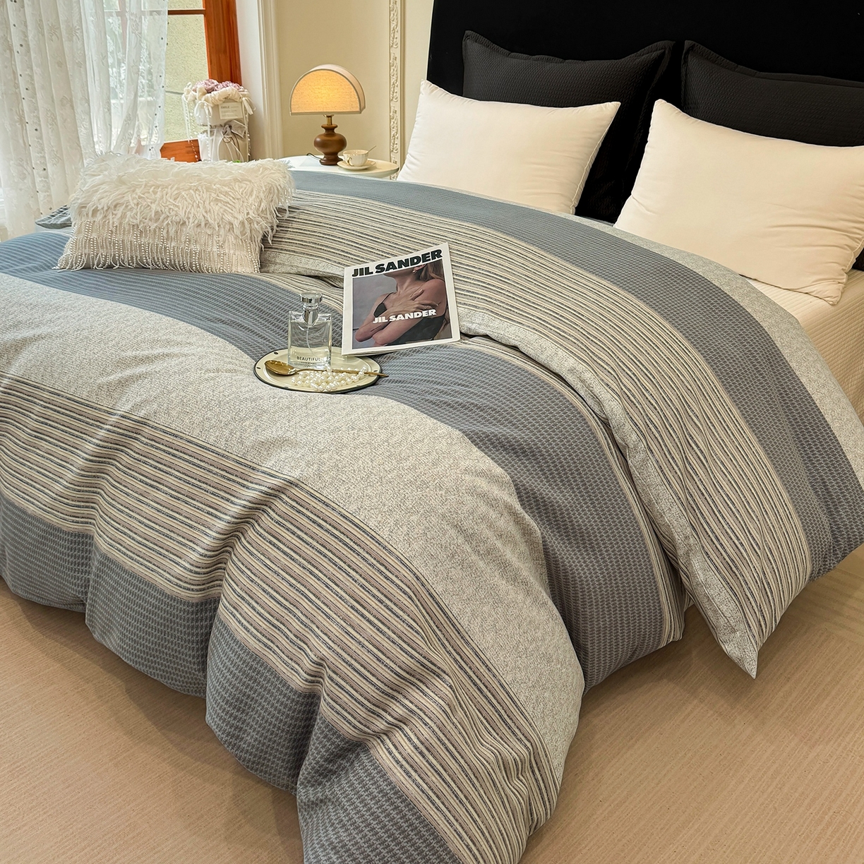 91家纺网 家纺一手货源 找家纺 壹贝家纺 2025新款A类100%全棉纯棉磨毛被套单被套被套单件 亚马-灰