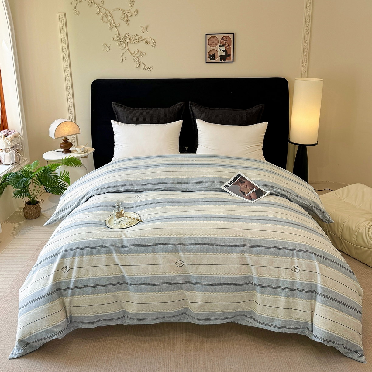 91家纺网 家纺一手货源 找家纺 壹贝家纺 2025新款A类100%全棉纯棉磨毛被套单被套被套单件 凡尔赛-灰