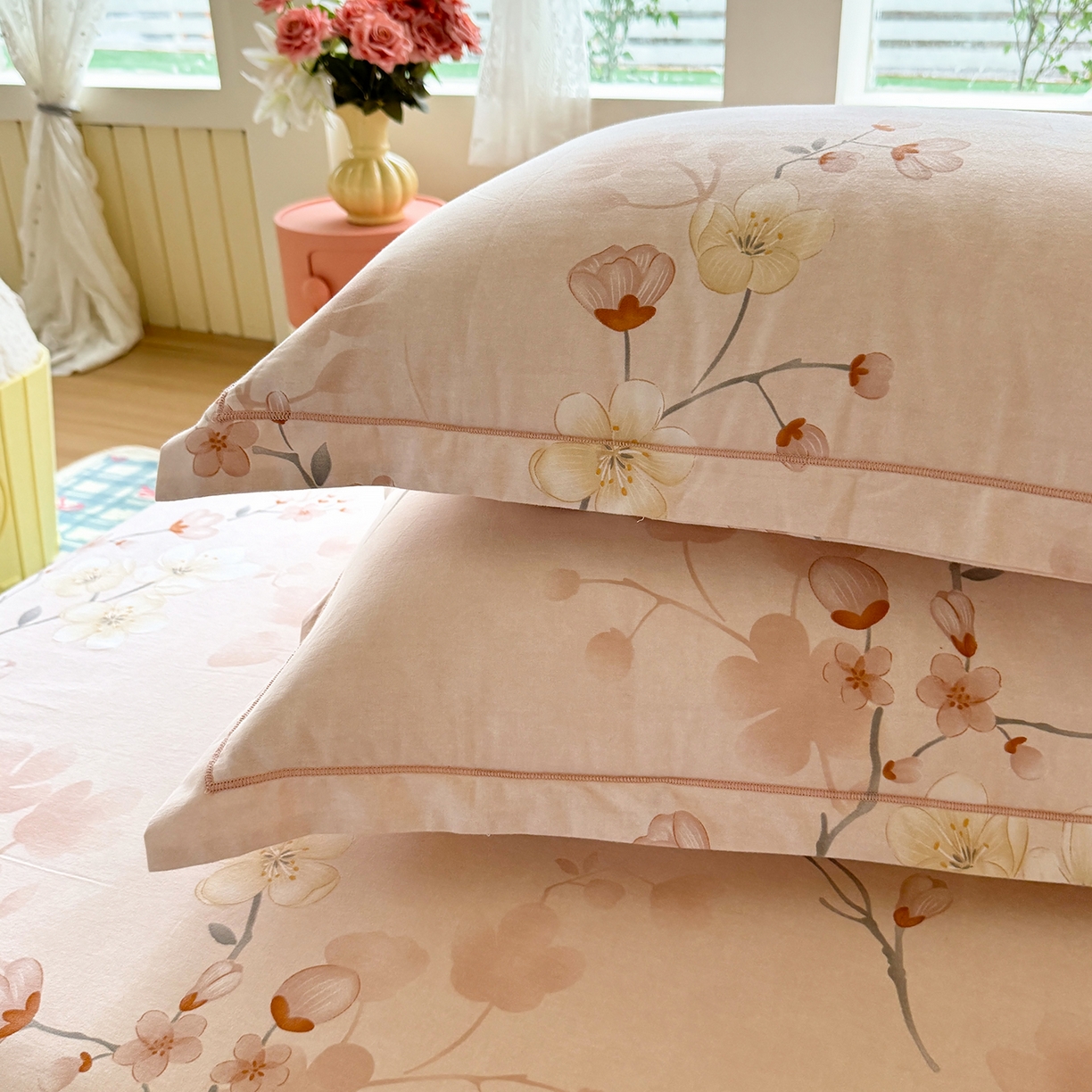 91家纺网 家纺一手货源 找家纺 壹贝家纺 2025新款A类100%全棉纯棉磨毛枕套单枕套枕套单件 十里桃花