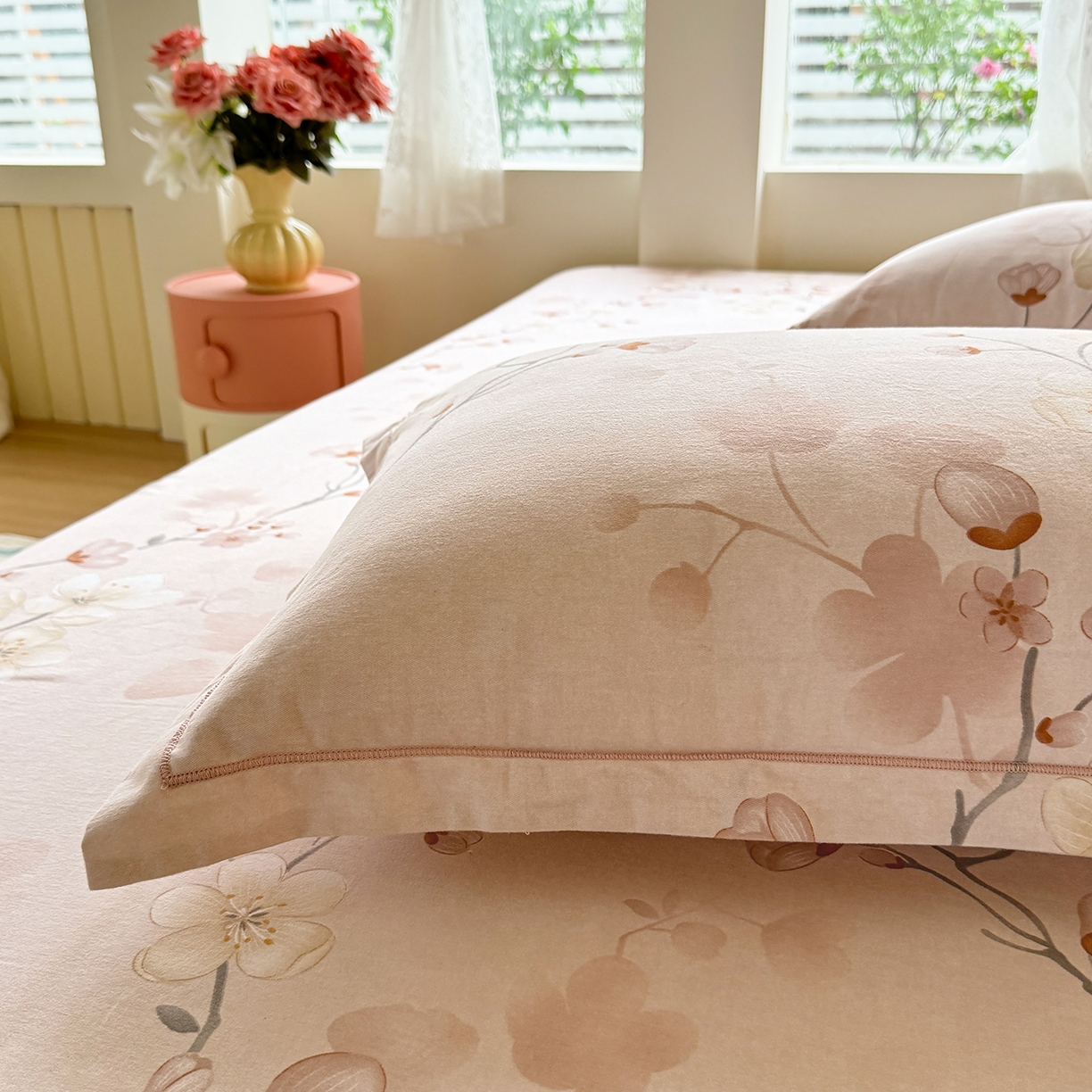 91家纺网 家纺一手货源 找家纺 壹贝家纺 2025新款A类100%全棉纯棉磨毛枕套单枕套枕套单件 十里桃花