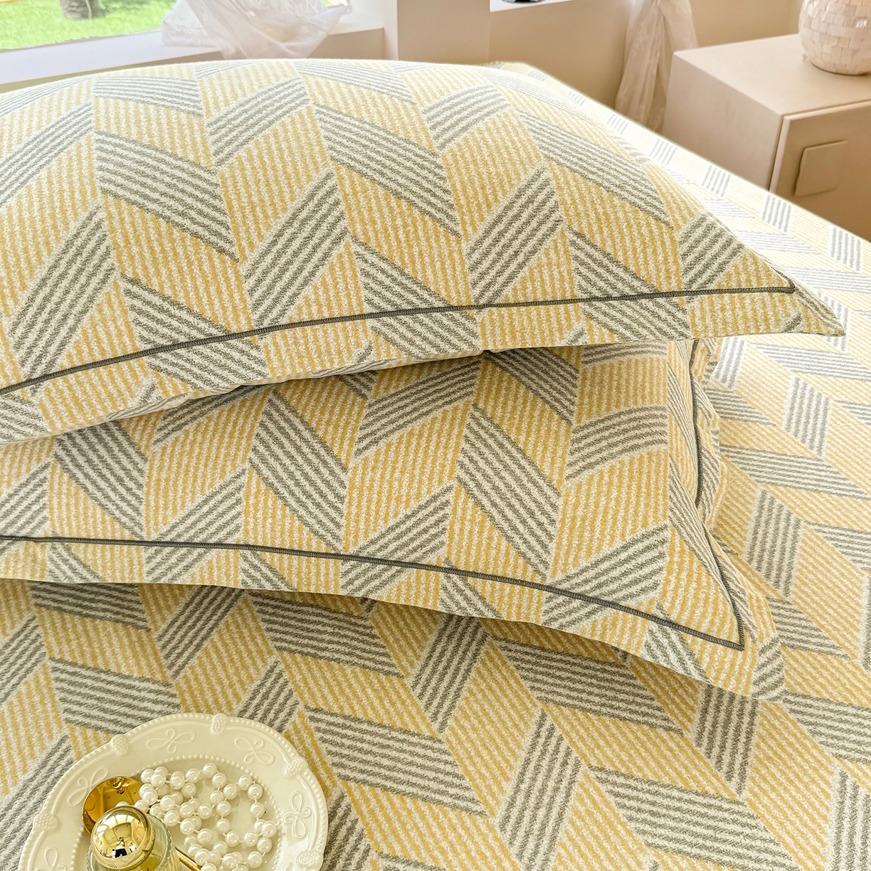 91家纺网 家纺一手货源 找家纺 壹贝家纺 2025新款A类100%全棉纯棉磨毛枕套单枕套枕套单件 施华-灰