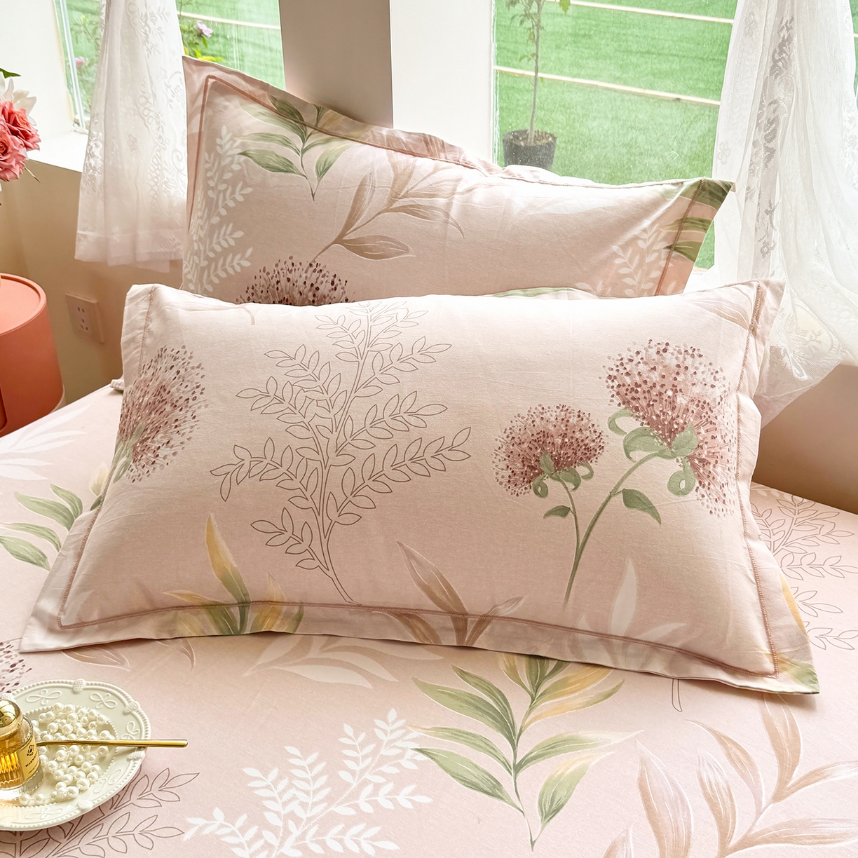 壹贝家纺 2025新款A类100%全棉纯棉磨毛枕套单枕套枕套单件 和风雅颂-桔