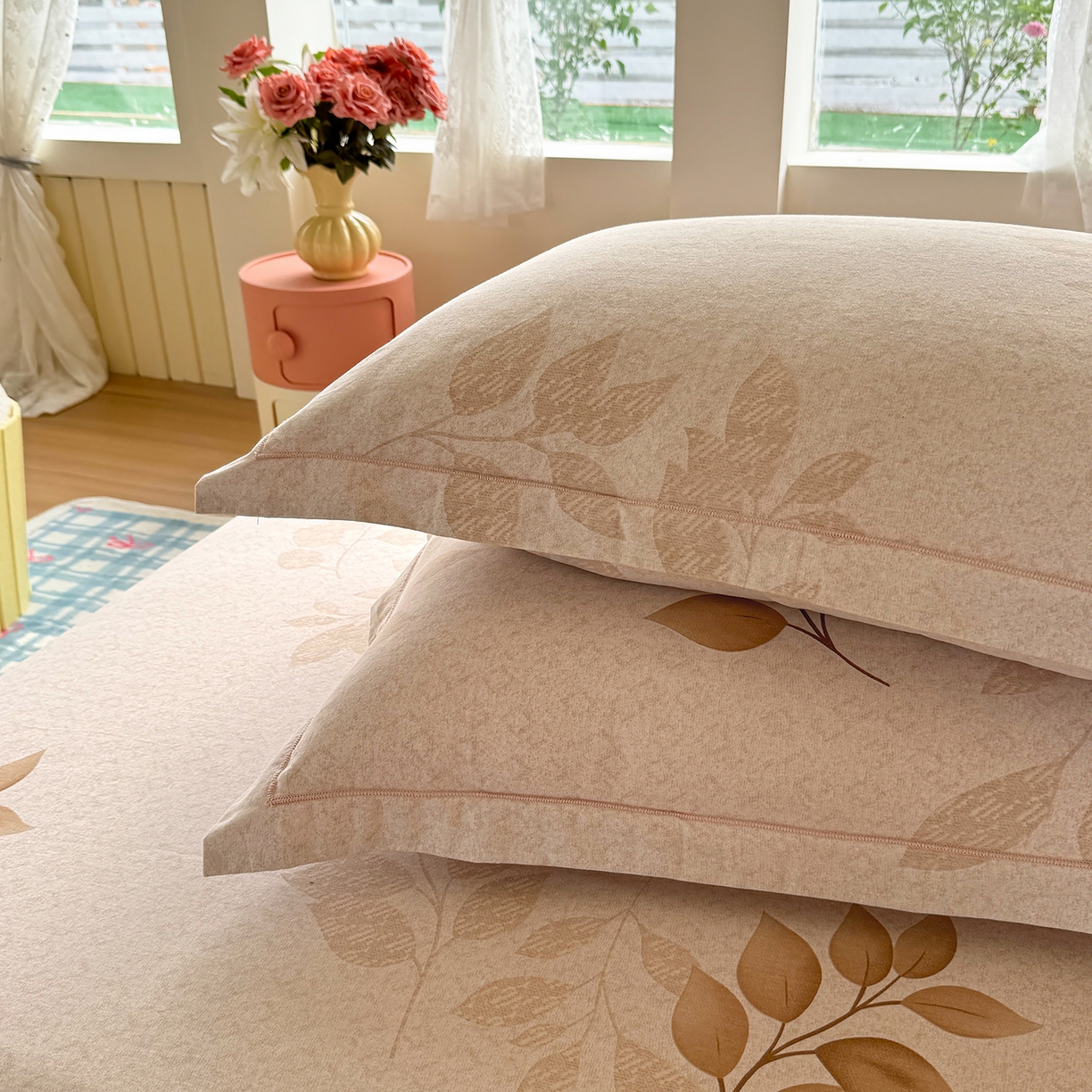 91家纺网 家纺一手货源 找家纺 壹贝家纺 2025新款A类100%全棉纯棉磨毛枕套单枕套枕套单件 叶白