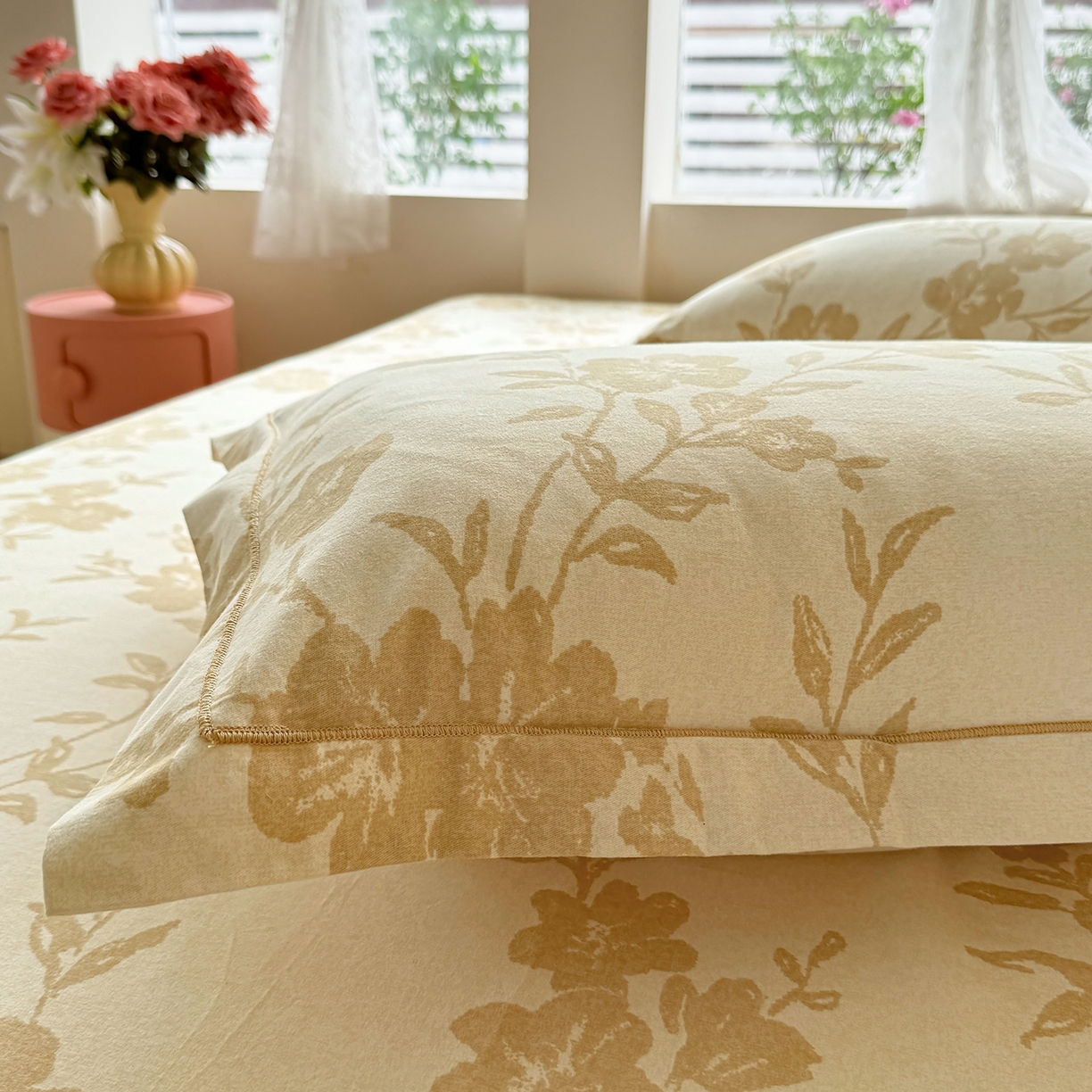 91家纺网 家纺一手货源 找家纺 壹贝家纺 2025新款A类100%全棉纯棉磨毛枕套单枕套枕套单件 梅花印-黄