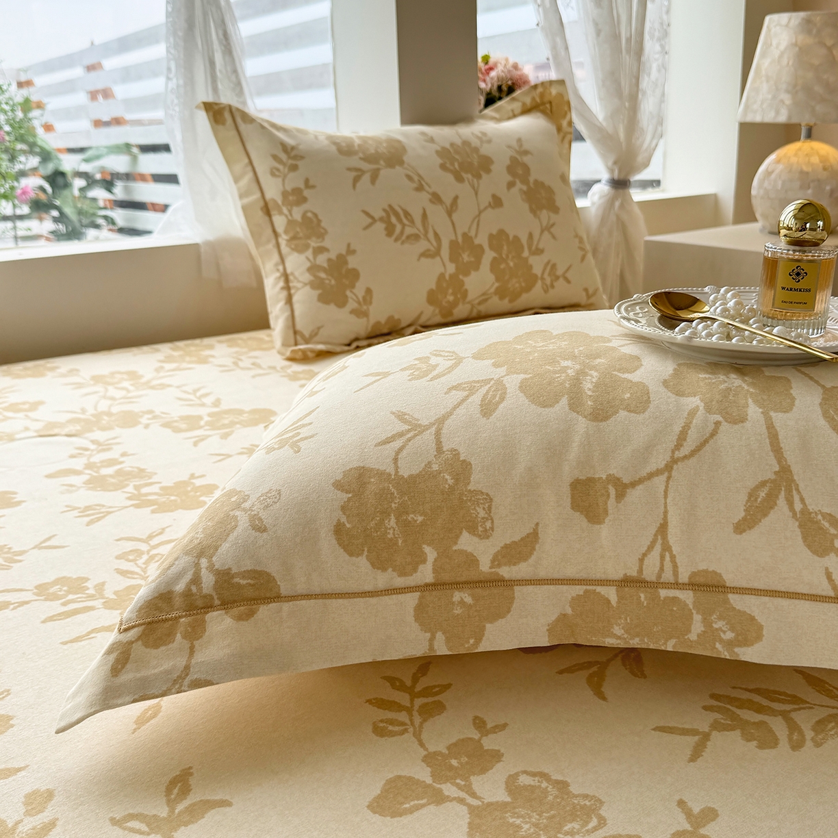 91家纺网 家纺一手货源 找家纺 壹贝家纺 2025新款A类100%全棉纯棉磨毛枕套单枕套枕套单件 梅花印-黄