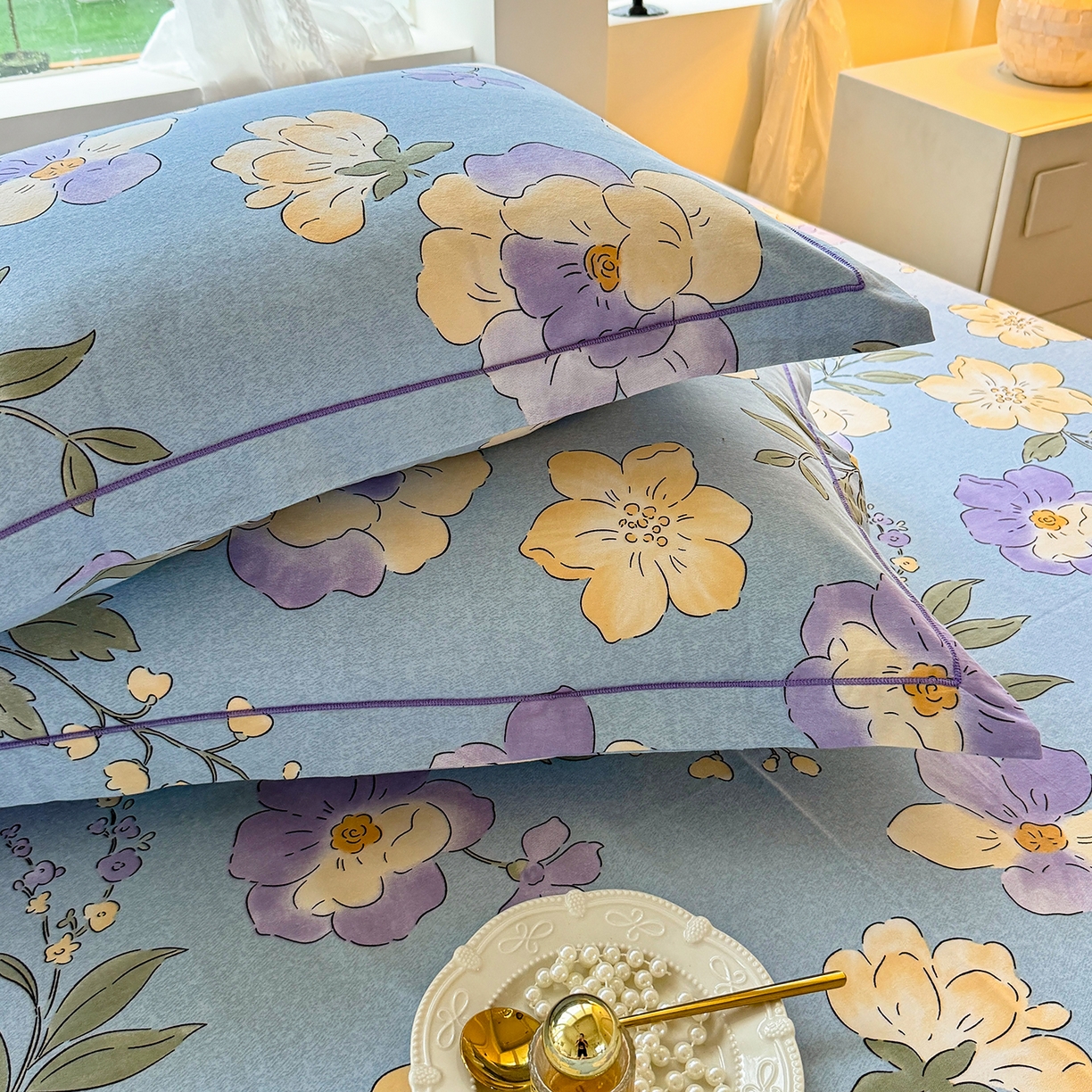 91家纺网 家纺一手货源 找家纺 壹贝家纺 2025新款A类100%全棉纯棉磨毛枕套单枕套枕套单件 莫奈花园