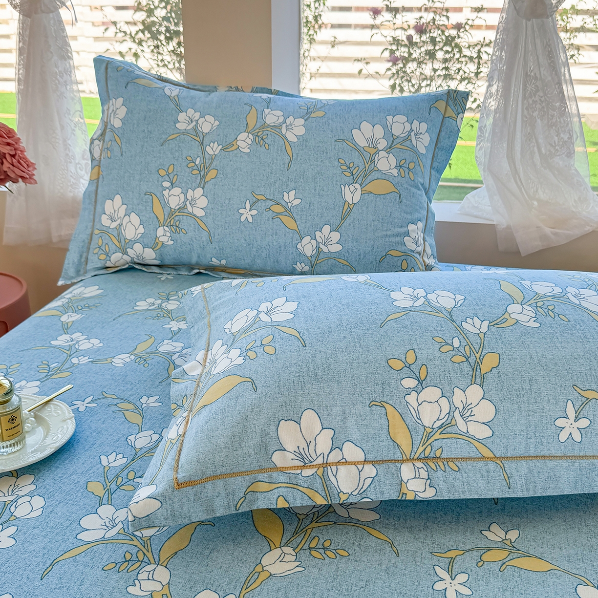 91家纺网 家纺一手货源 找家纺 壹贝家纺 2025新款A类100%全棉纯棉磨毛枕套单枕套枕套单件 蓝莲花