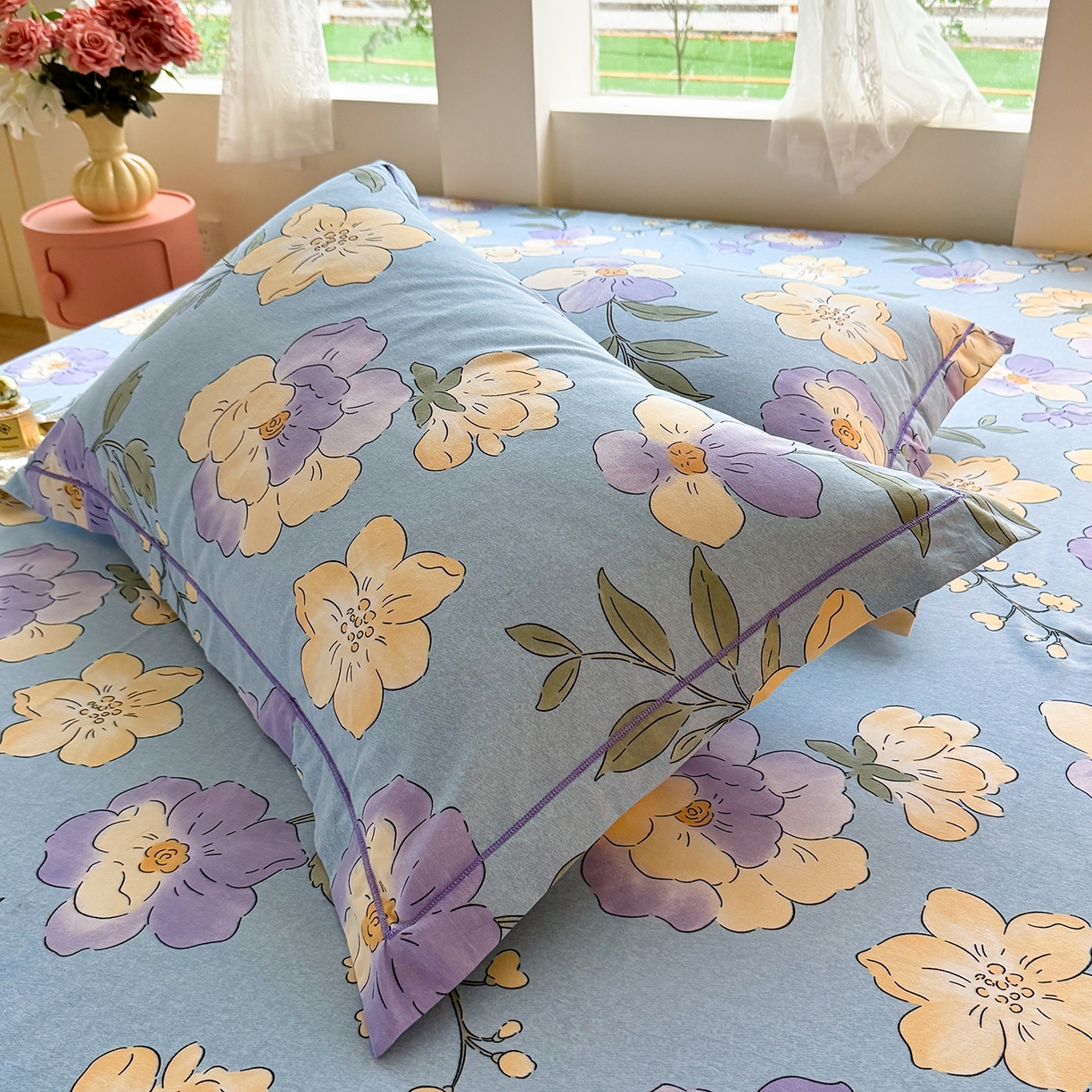 91家纺网 家纺一手货源 找家纺 壹贝家纺 2025新款A类100%全棉纯棉磨毛枕套单枕套枕套单件 莫奈花园