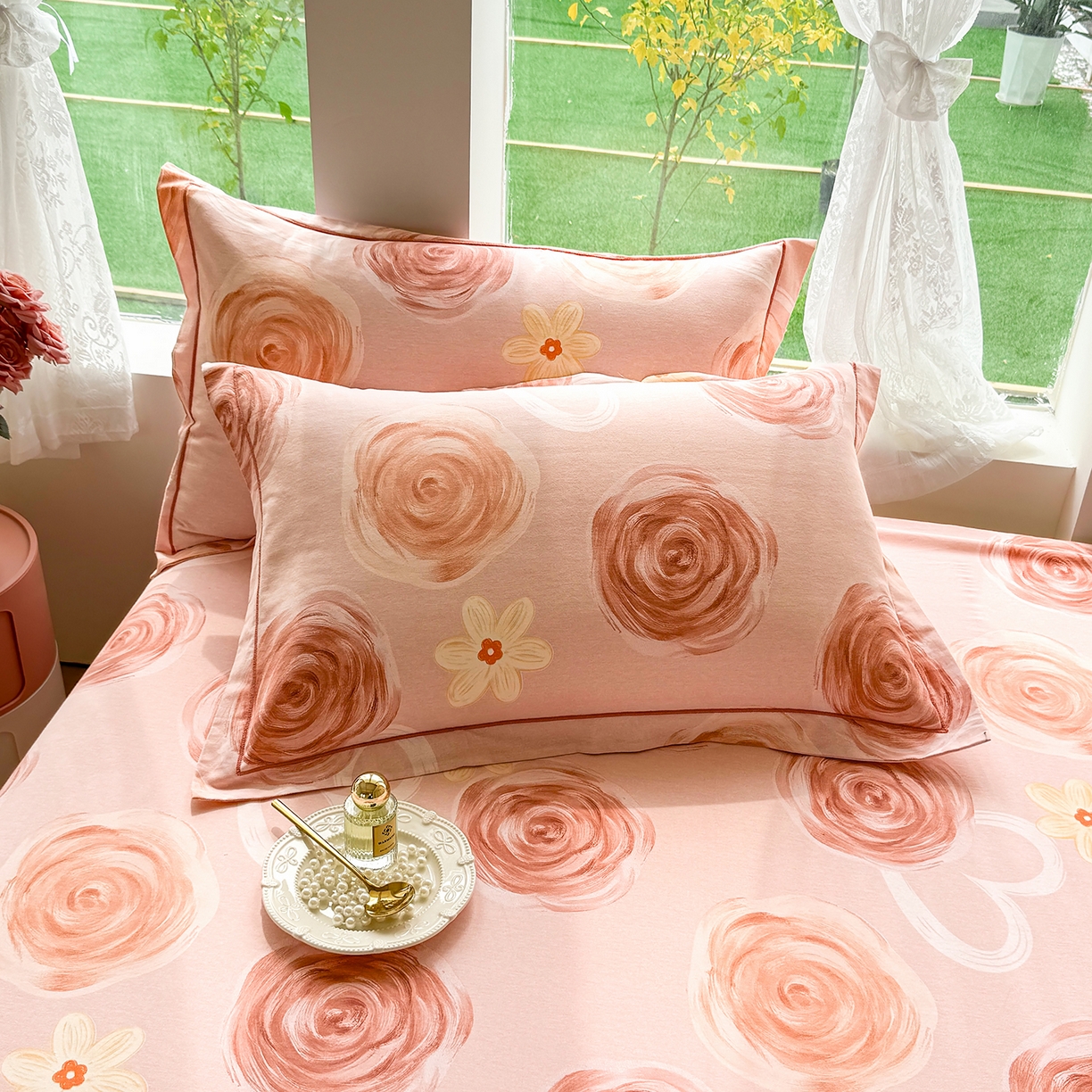 壹贝家纺 2025新款A类100%全棉纯棉磨毛枕套单枕套枕套单件 浪漫的事