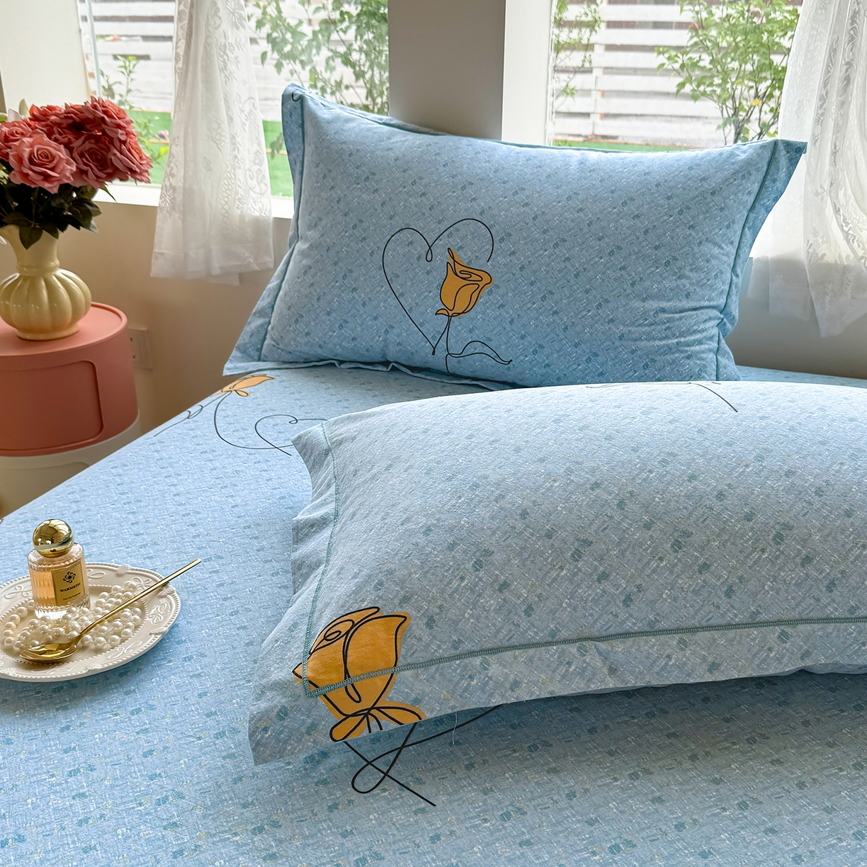 91家纺网 家纺一手货源 找家纺 壹贝家纺 2025新款A类100%全棉纯棉磨毛枕套单枕套枕套单件 小香玉-蓝