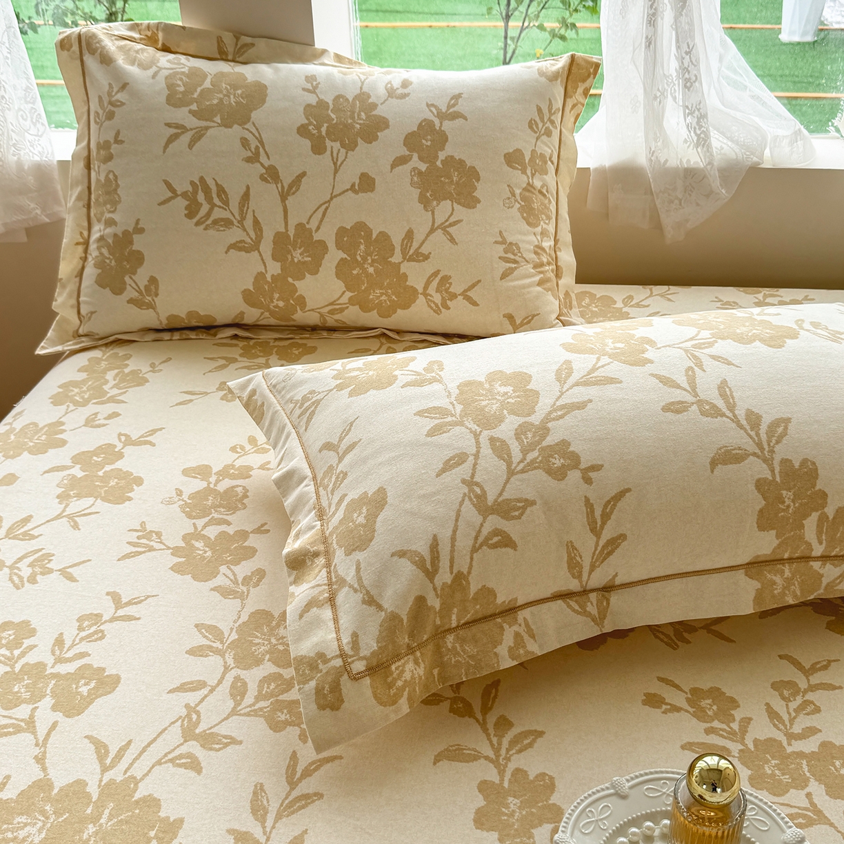 91家纺网 家纺一手货源 找家纺 壹贝家纺 2025新款A类100%全棉纯棉磨毛枕套单枕套枕套单件 梅花印-黄