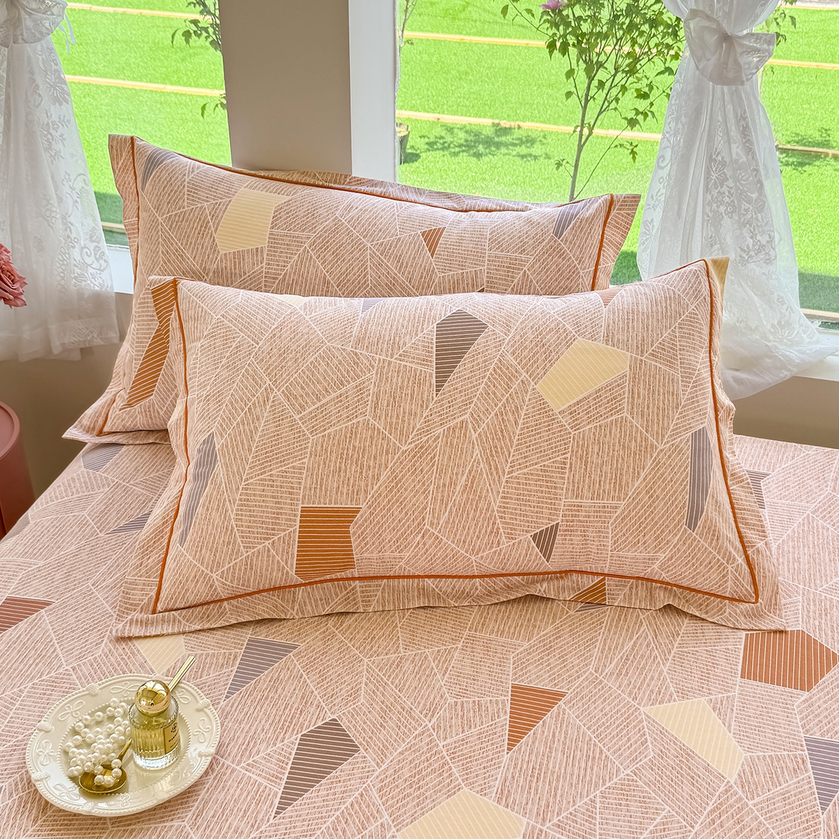 壹贝家纺 2025新款A类100%全棉纯棉磨毛枕套单枕套枕套单件 记忆碎片-咖