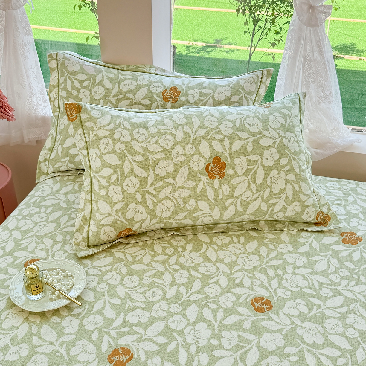 壹贝家纺 2025新款A类100%全棉纯棉磨毛枕套单枕套枕套单件 芷绿