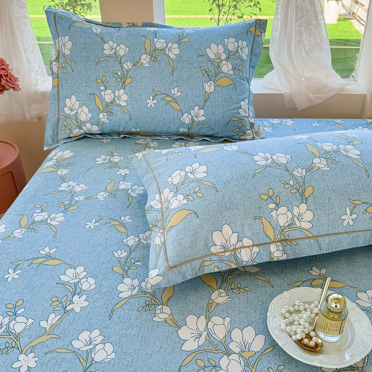 91家纺网 家纺一手货源 找家纺 壹贝家纺 2025新款A类100%全棉纯棉磨毛枕套单枕套枕套单件 蓝莲花