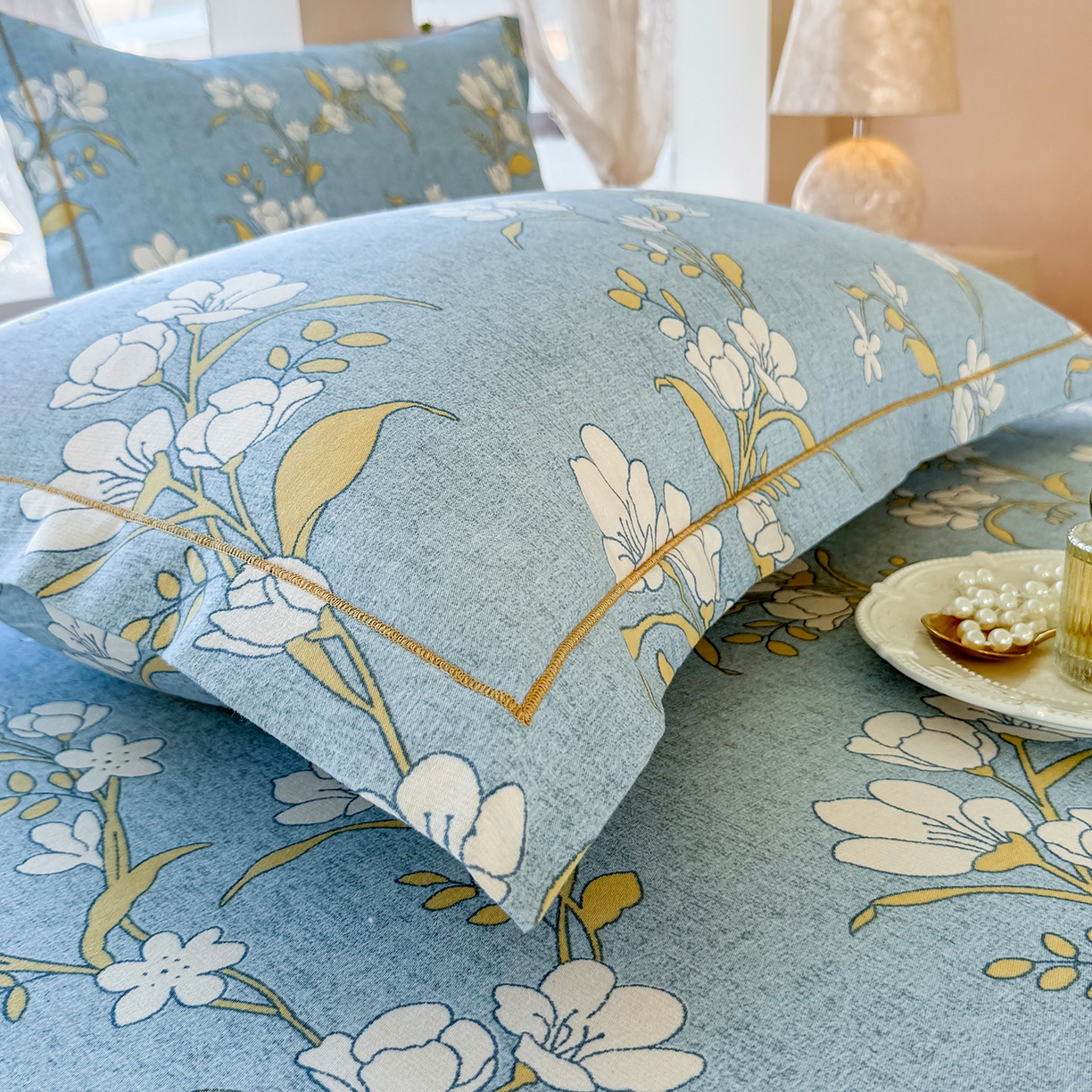 91家纺网 家纺一手货源 找家纺 壹贝家纺 2025新款A类100%全棉纯棉磨毛枕套单枕套枕套单件 蓝莲花