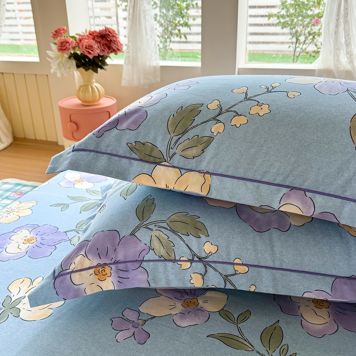 91家纺网 家纺一手货源 找家纺 壹贝家纺 2025新款A类100%全棉纯棉磨毛枕套单枕套枕套单件 莫奈花园