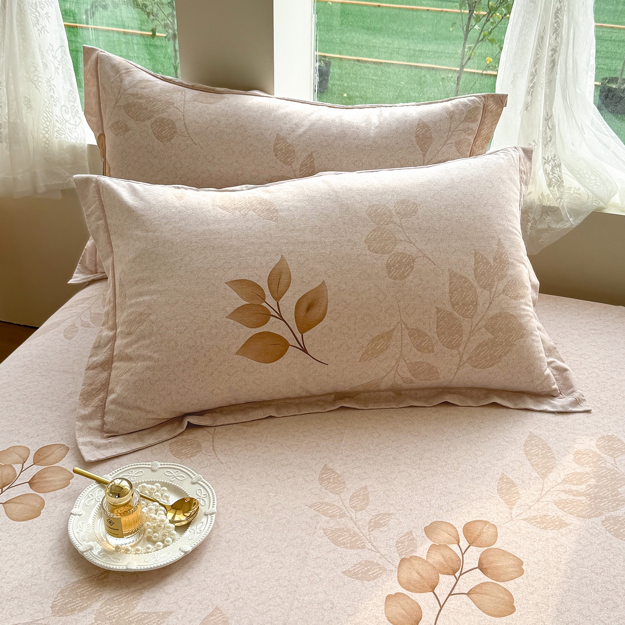 壹贝家纺 2025新款A类100%全棉纯棉磨毛枕套单枕套枕套单件 叶白