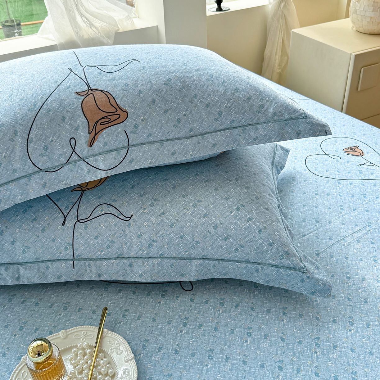 91家纺网 家纺一手货源 找家纺 壹贝家纺 2025新款A类100%全棉纯棉磨毛枕套单枕套枕套单件 小香玉-蓝