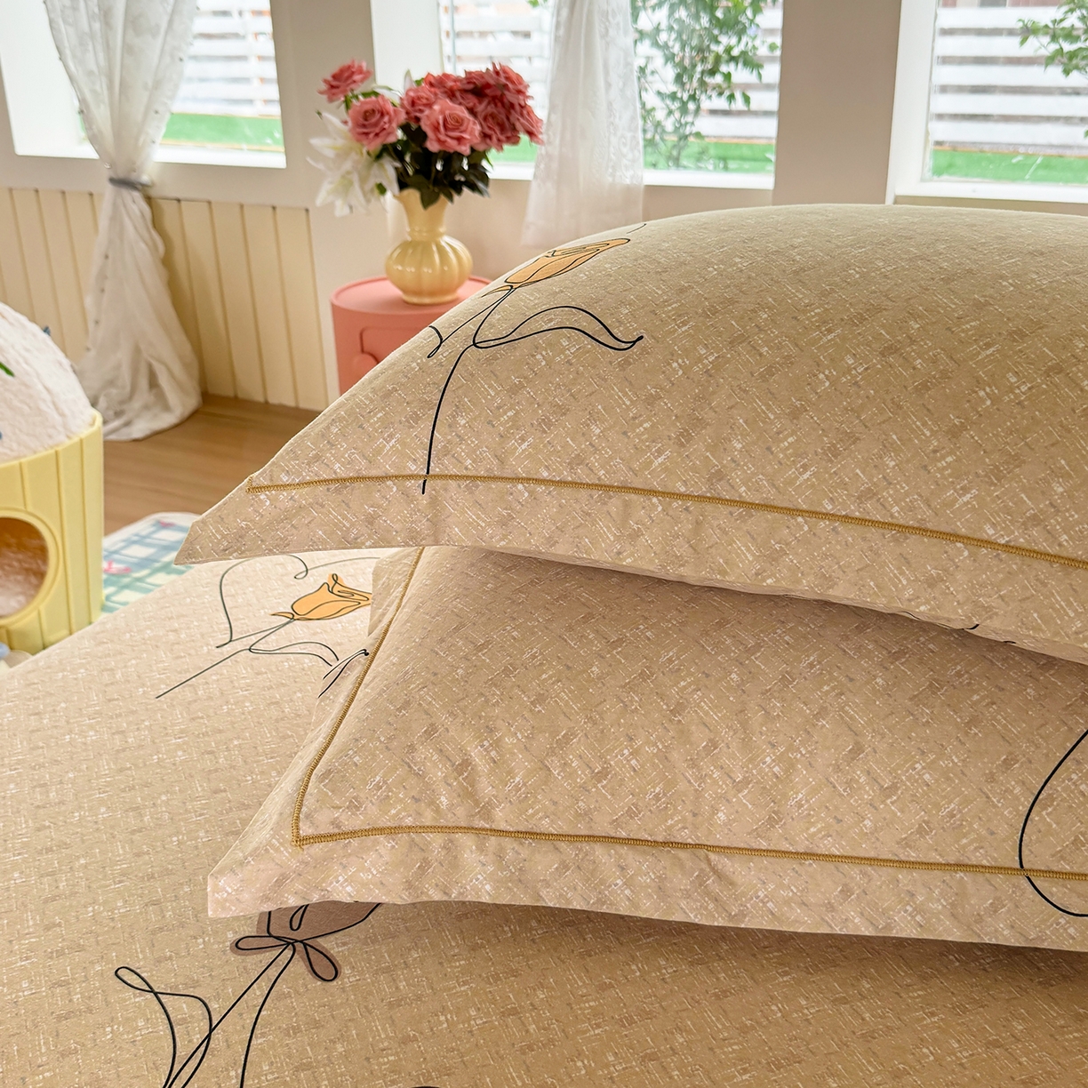 91家纺网 家纺一手货源 找家纺 壹贝家纺 2025新款A类100%全棉纯棉磨毛枕套单枕套枕套单件 小香玉-咖