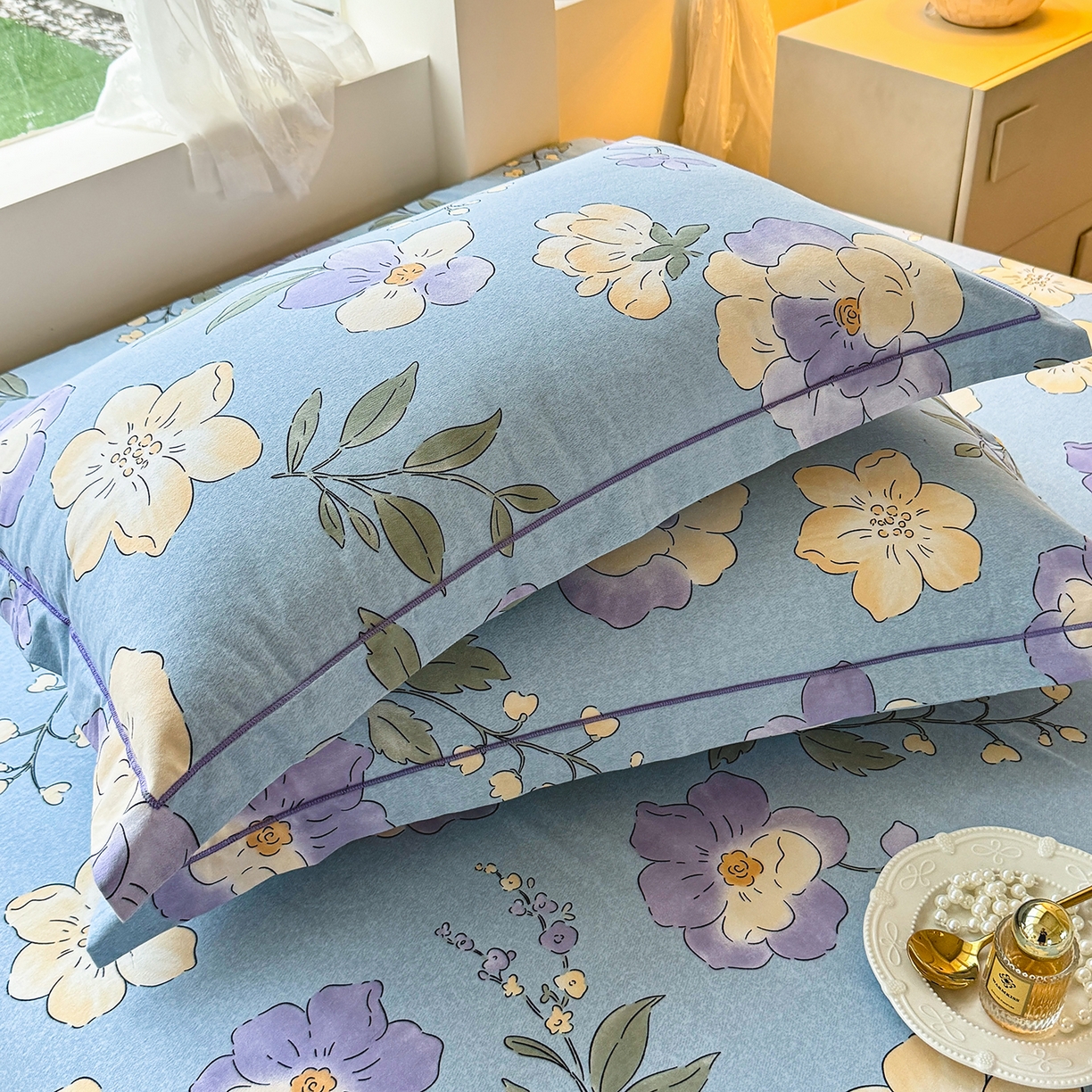 91家纺网 家纺一手货源 找家纺 壹贝家纺 2025新款A类100%全棉纯棉磨毛枕套单枕套枕套单件 莫奈花园