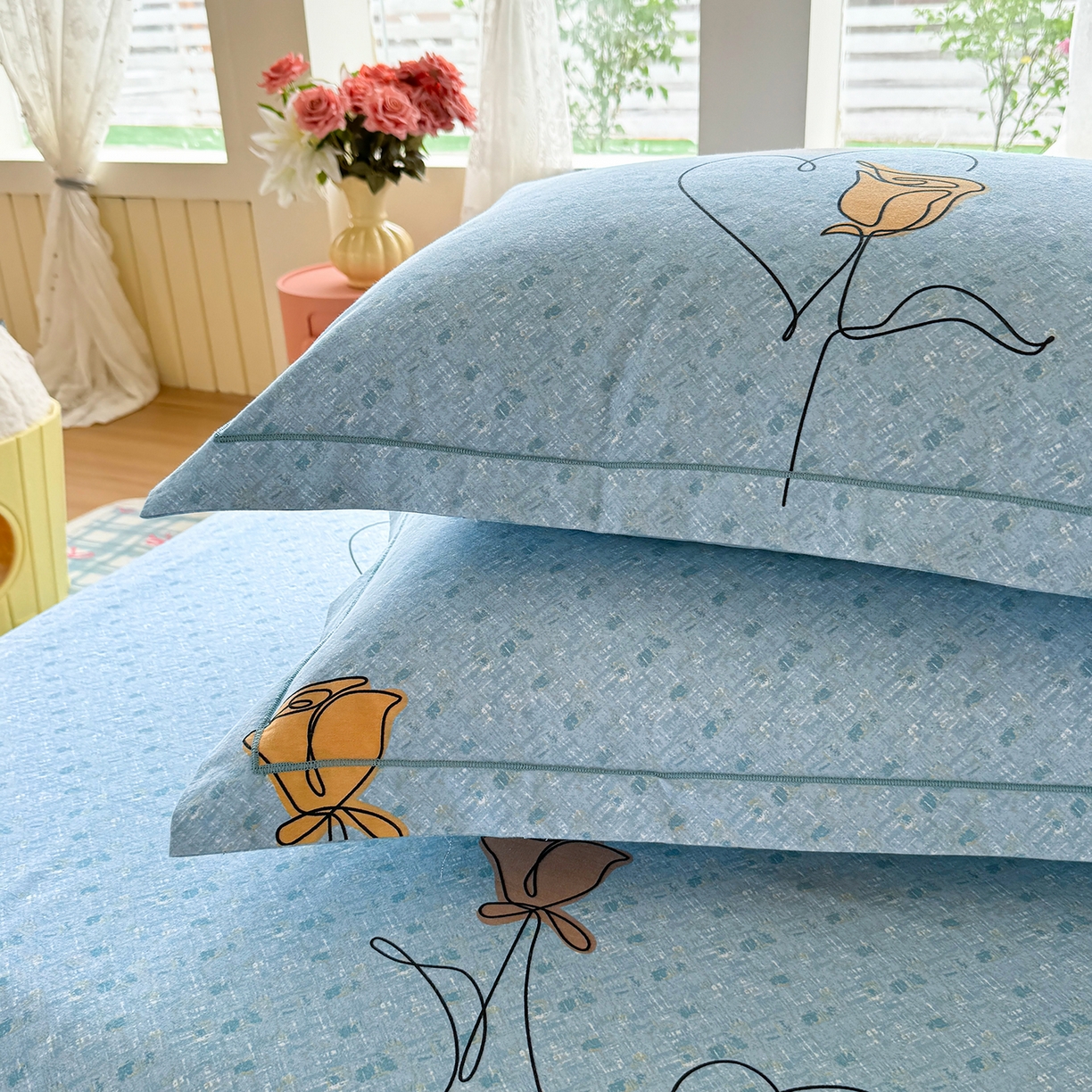 91家纺网 家纺一手货源 找家纺 壹贝家纺 2025新款A类100%全棉纯棉磨毛枕套单枕套枕套单件 小香玉-蓝