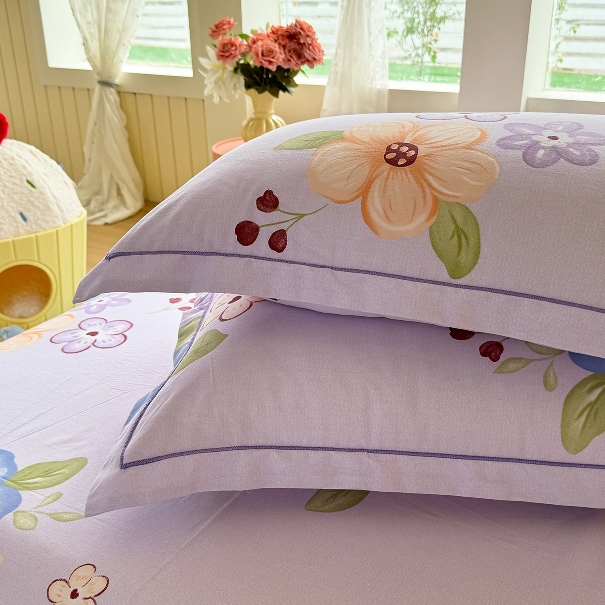 91家纺网 家纺一手货源 找家纺 壹贝家纺 2025新款A类100%全棉纯棉磨毛枕套单枕套枕套单件 紫魅