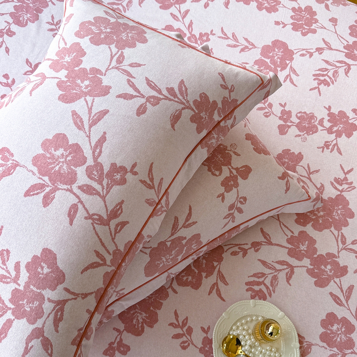 91家纺网 家纺一手货源 找家纺 壹贝家纺 2025新款A类100%全棉纯棉磨毛枕套单枕套枕套单件 梅花印-粉