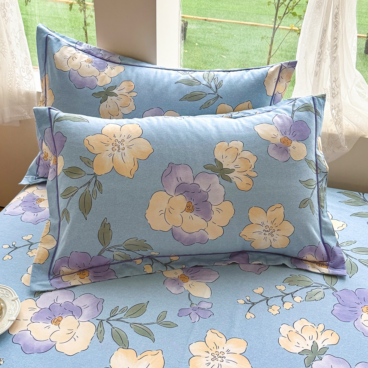 壹贝家纺 2025新款A类100%全棉纯棉磨毛枕套单枕套枕套单件 莫奈花园