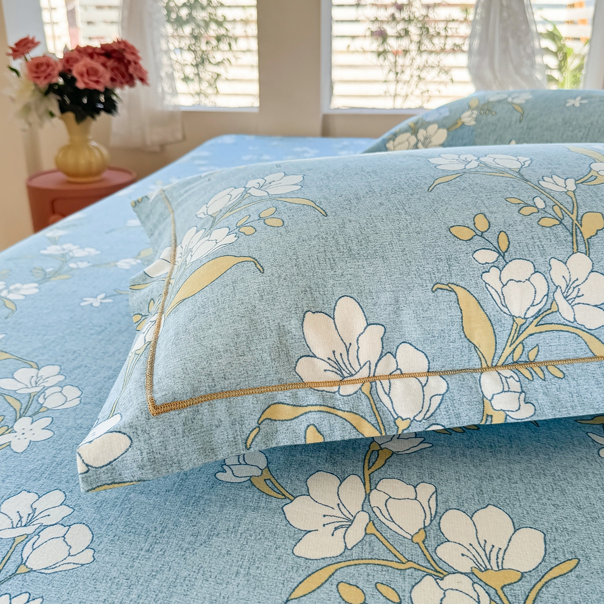 91家纺网 家纺一手货源 找家纺 壹贝家纺 2025新款A类100%全棉纯棉磨毛枕套单枕套枕套单件 蓝莲花