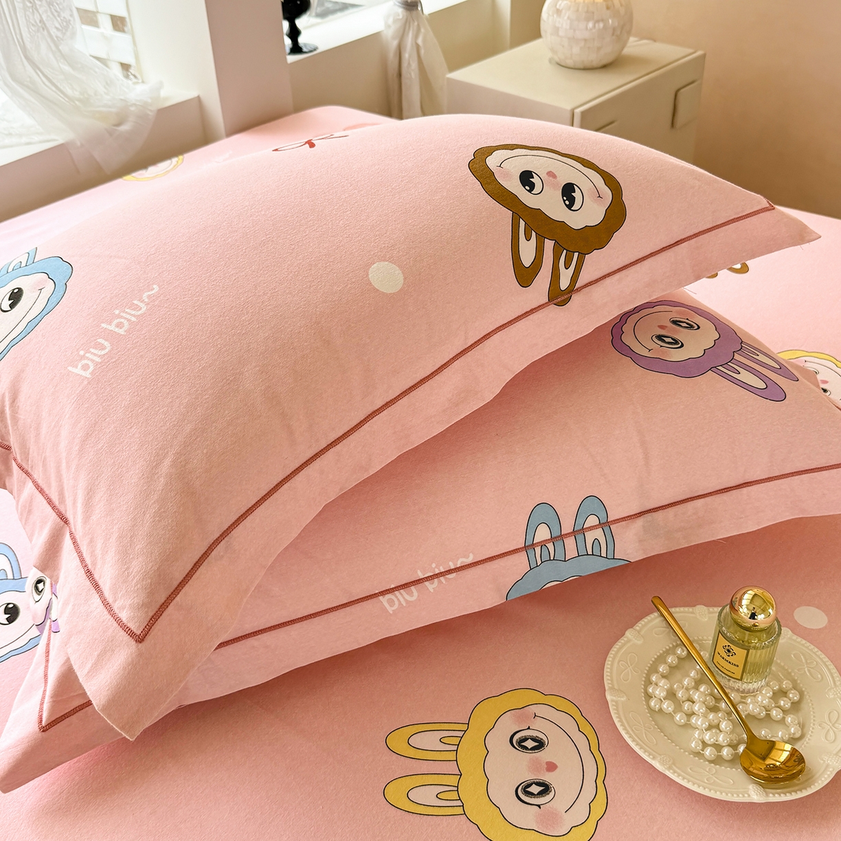 91家纺网 家纺一手货源 找家纺 壹贝家纺 2025新款A类100%全棉纯棉磨毛枕套单枕套枕套单件 拉多-粉