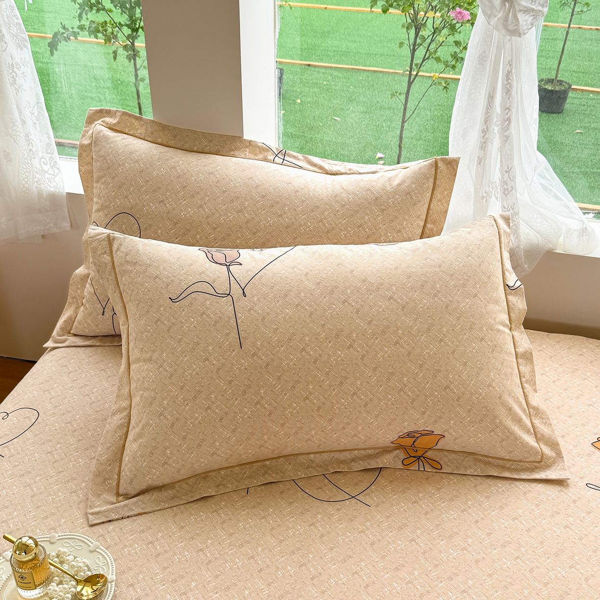 壹贝家纺 2025新款A类100%全棉纯棉磨毛枕套单枕套枕套单件 小香玉-咖