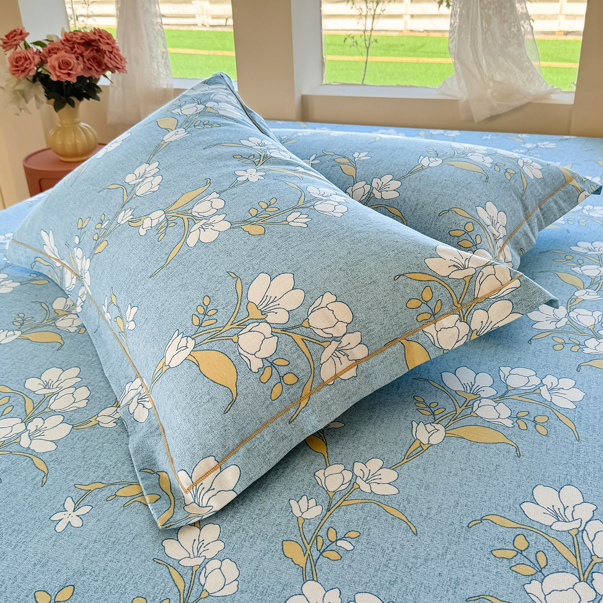 91家纺网 家纺一手货源 找家纺 壹贝家纺 2025新款A类100%全棉纯棉磨毛枕套单枕套枕套单件 蓝莲花