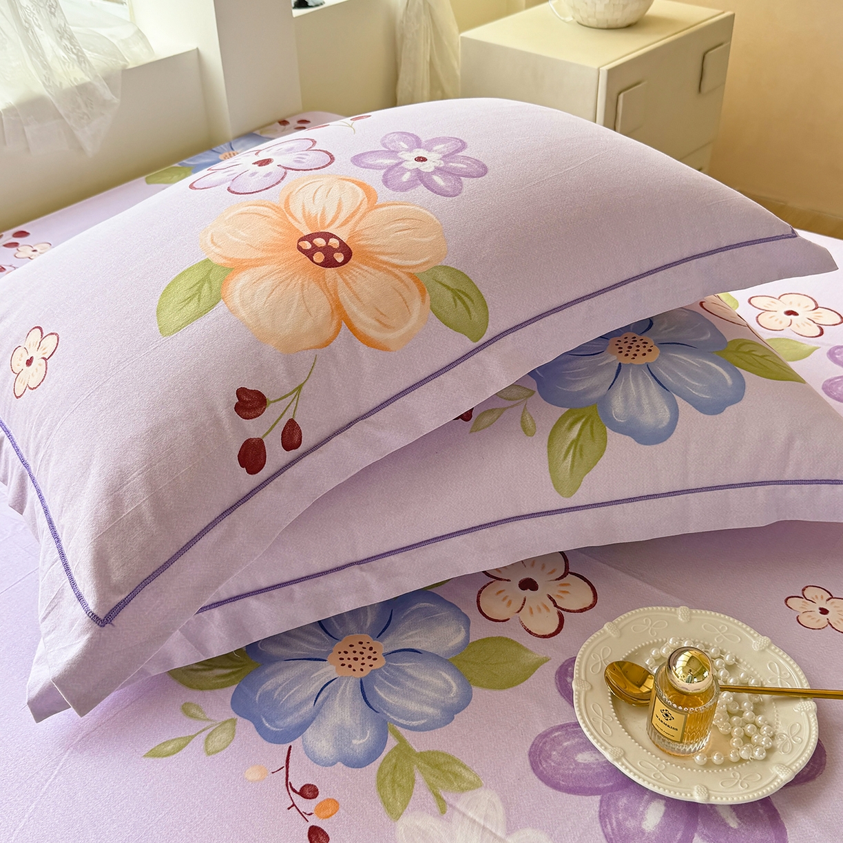 91家纺网 家纺一手货源 找家纺 壹贝家纺 2025新款A类100%全棉纯棉磨毛枕套单枕套枕套单件 紫魅