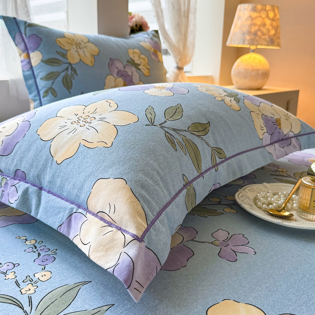 91家纺网 家纺一手货源 找家纺 壹贝家纺 2025新款A类100%全棉纯棉磨毛枕套单枕套枕套单件 莫奈花园