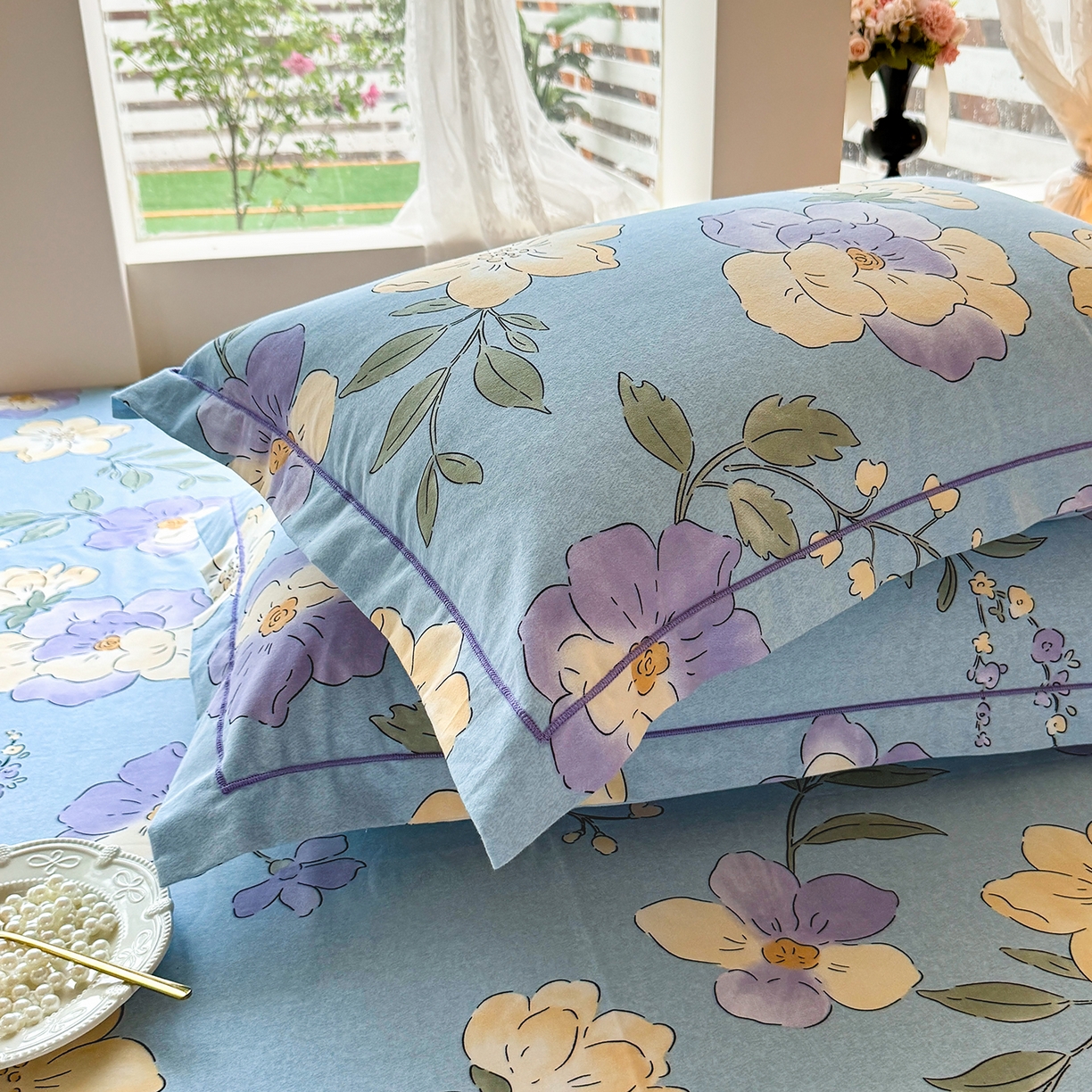 91家纺网 家纺一手货源 找家纺 壹贝家纺 2025新款A类100%全棉纯棉磨毛枕套单枕套枕套单件 莫奈花园