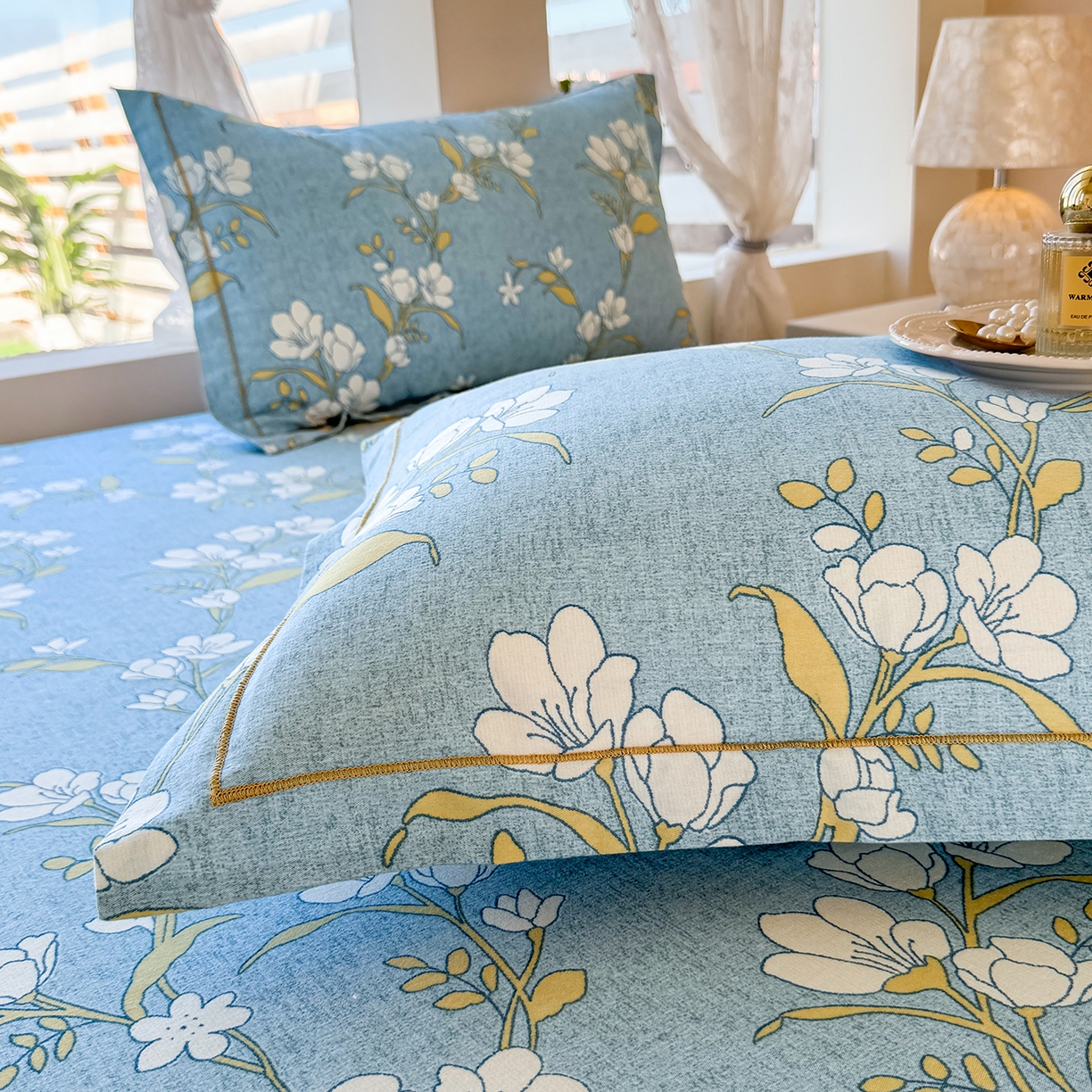 91家纺网 家纺一手货源 找家纺 壹贝家纺 2025新款A类100%全棉纯棉磨毛枕套单枕套枕套单件 蓝莲花