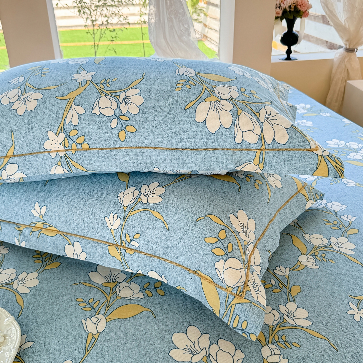 91家纺网 家纺一手货源 找家纺 壹贝家纺 2025新款A类100%全棉纯棉磨毛枕套单枕套枕套单件 蓝莲花