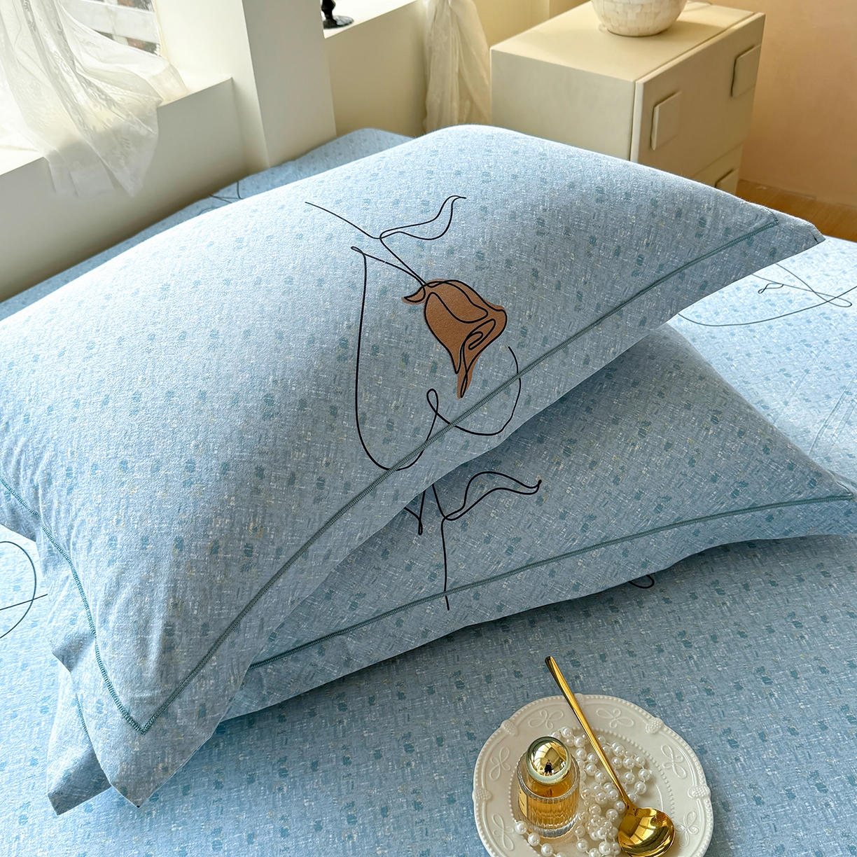 91家纺网 家纺一手货源 找家纺 壹贝家纺 2025新款A类100%全棉纯棉磨毛枕套单枕套枕套单件 小香玉-蓝